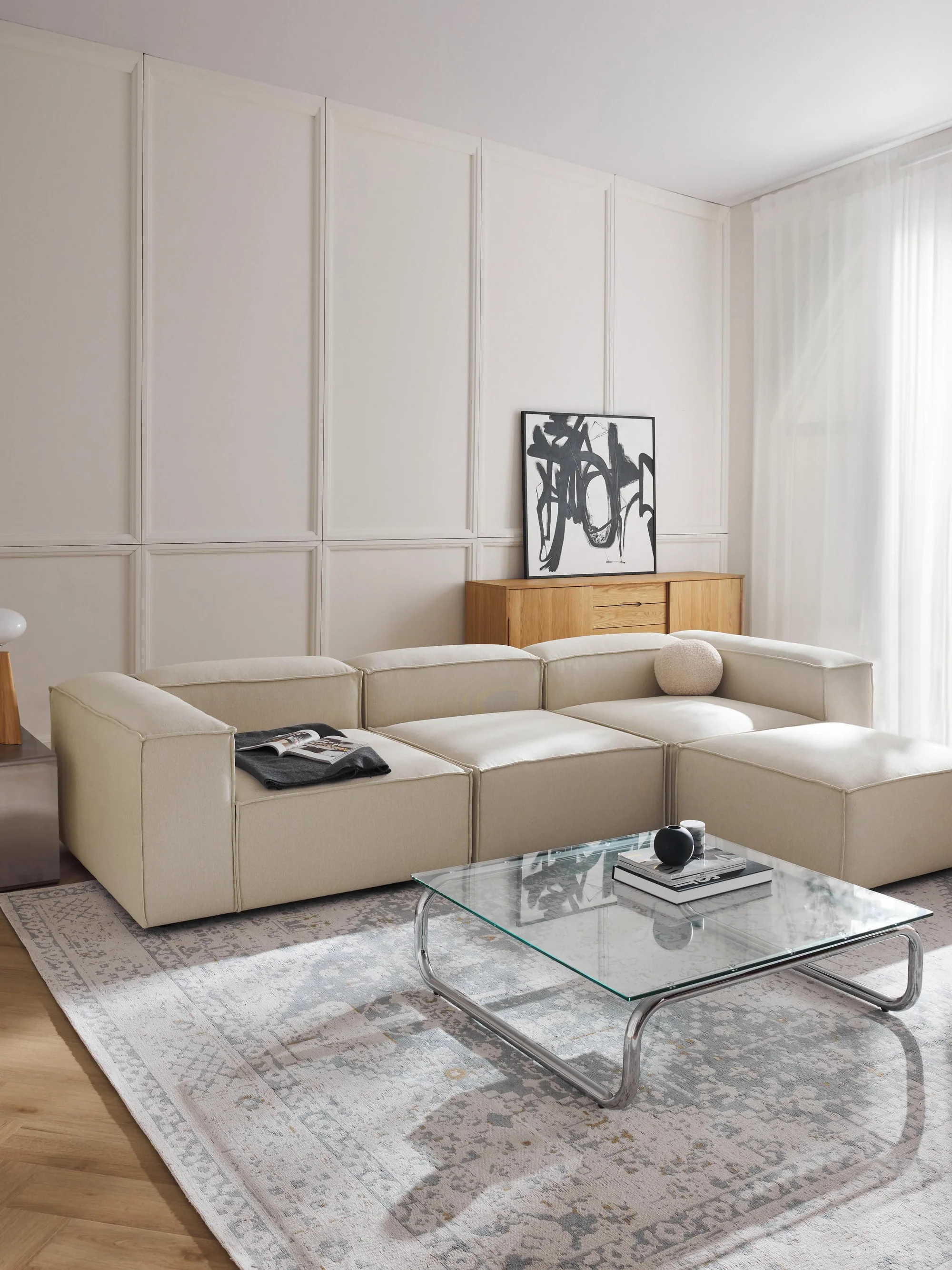 Soft Yumuşak Oturumlu Modüler Köşe, Keten (3-4 Kişilik) - InNature Home - Kırık Beyaz