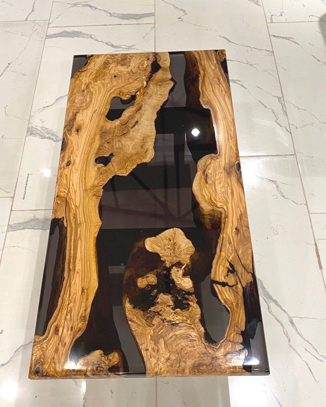 Handcrafted Olive Wood Blue Epoxy Coffee Table | Natural Design | Free Shipping | INNATURE - Smoked Epoxy