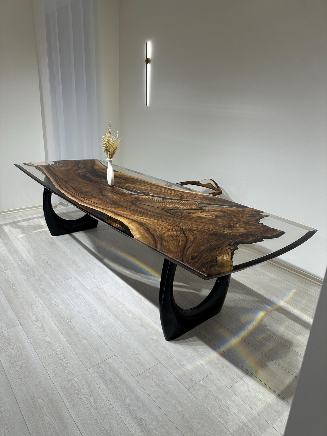 Walnut Wood Resin Conference Room Table, Clear Epoxy Dining Table, Natural Edge Table,Epoxy Resin Table, Epoxy Resin Desk Live Edge Table - InNature Home