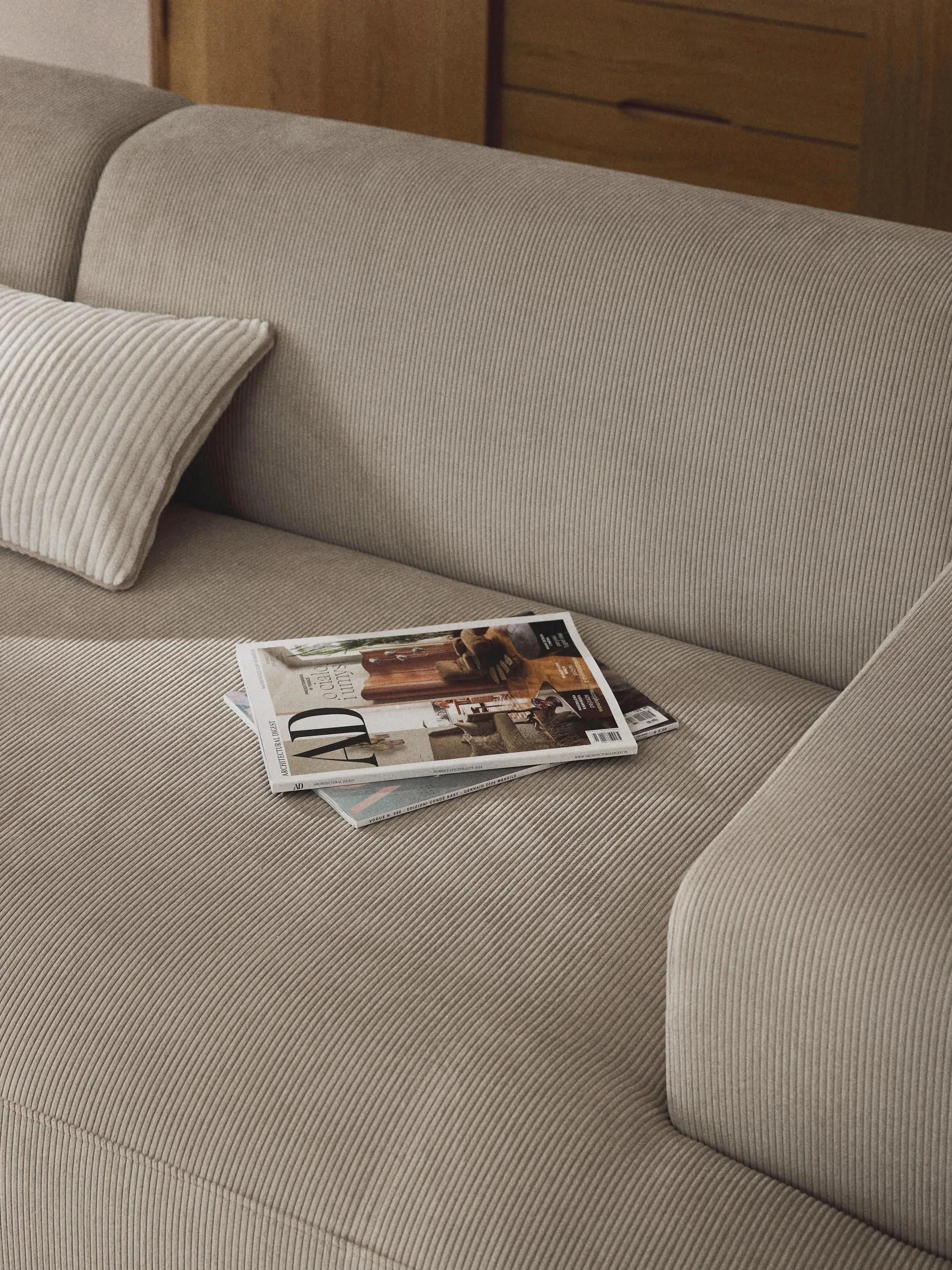 Stella Yumuşak Oturumlu Modüler Kanepe (3-4 Kişilik) InNature Home - Açık Bej, Fitilli Kadife