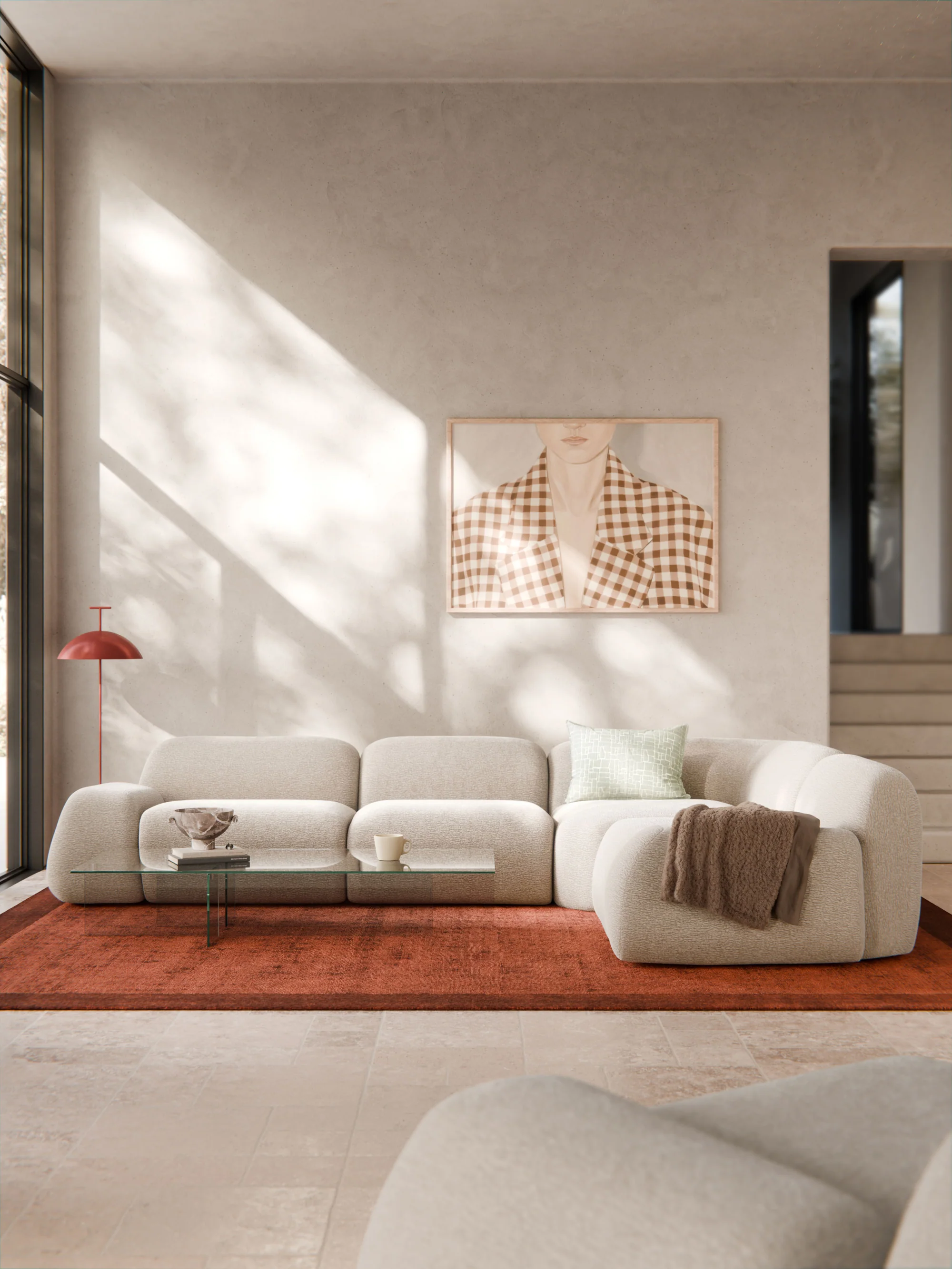 Elora Modüler Kanepe | Modern & Modüler Tasarım | 4-5 Kişilik| INNATURE HOME  - Dokulu Kadifemsi, Açık Bej