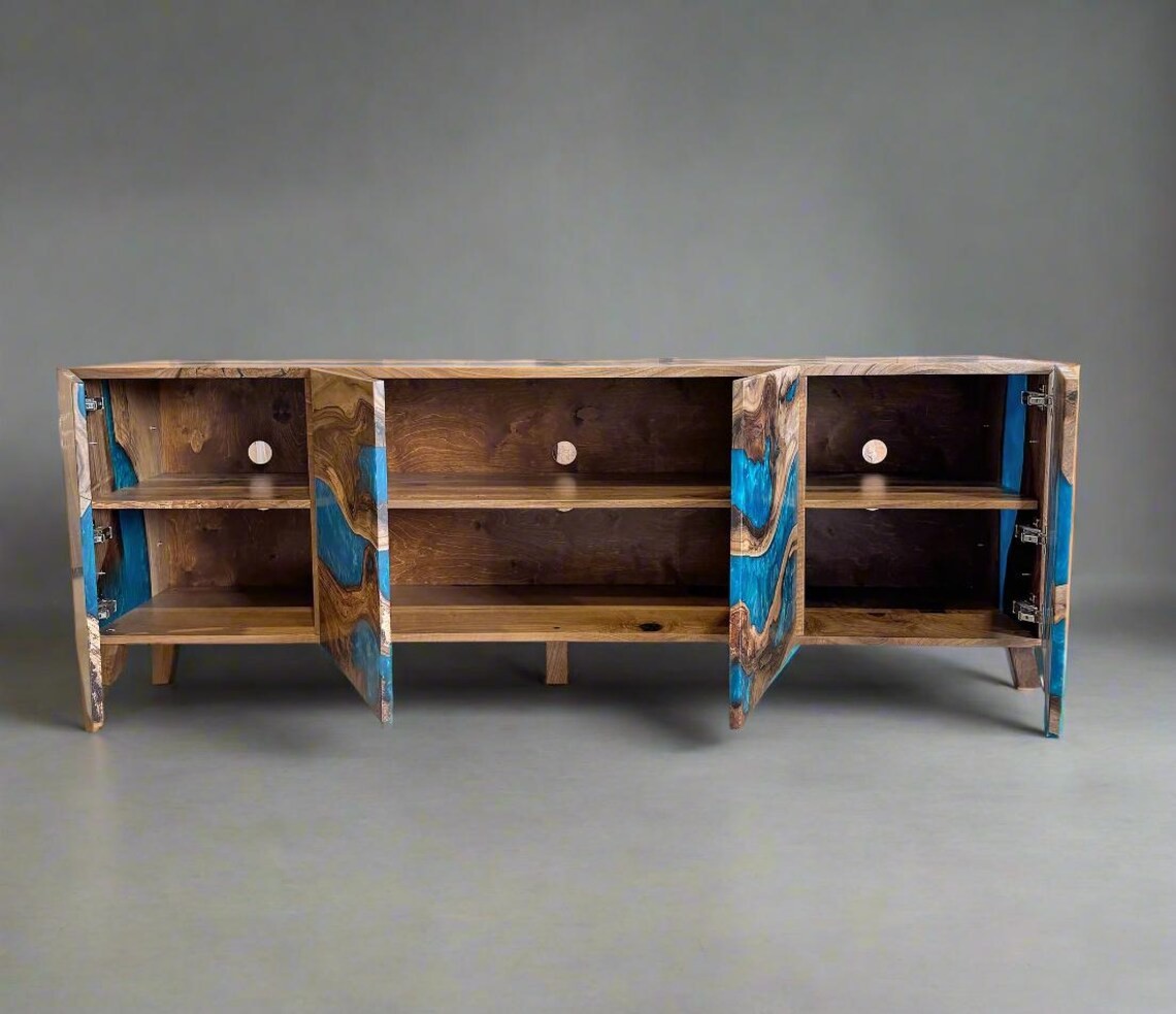 Ocean Epoxy Walnut Sideboard –Walnut Epoxy Console | Artisan Buffet Cabinet | Handcrafted Wood Design | InNature Home