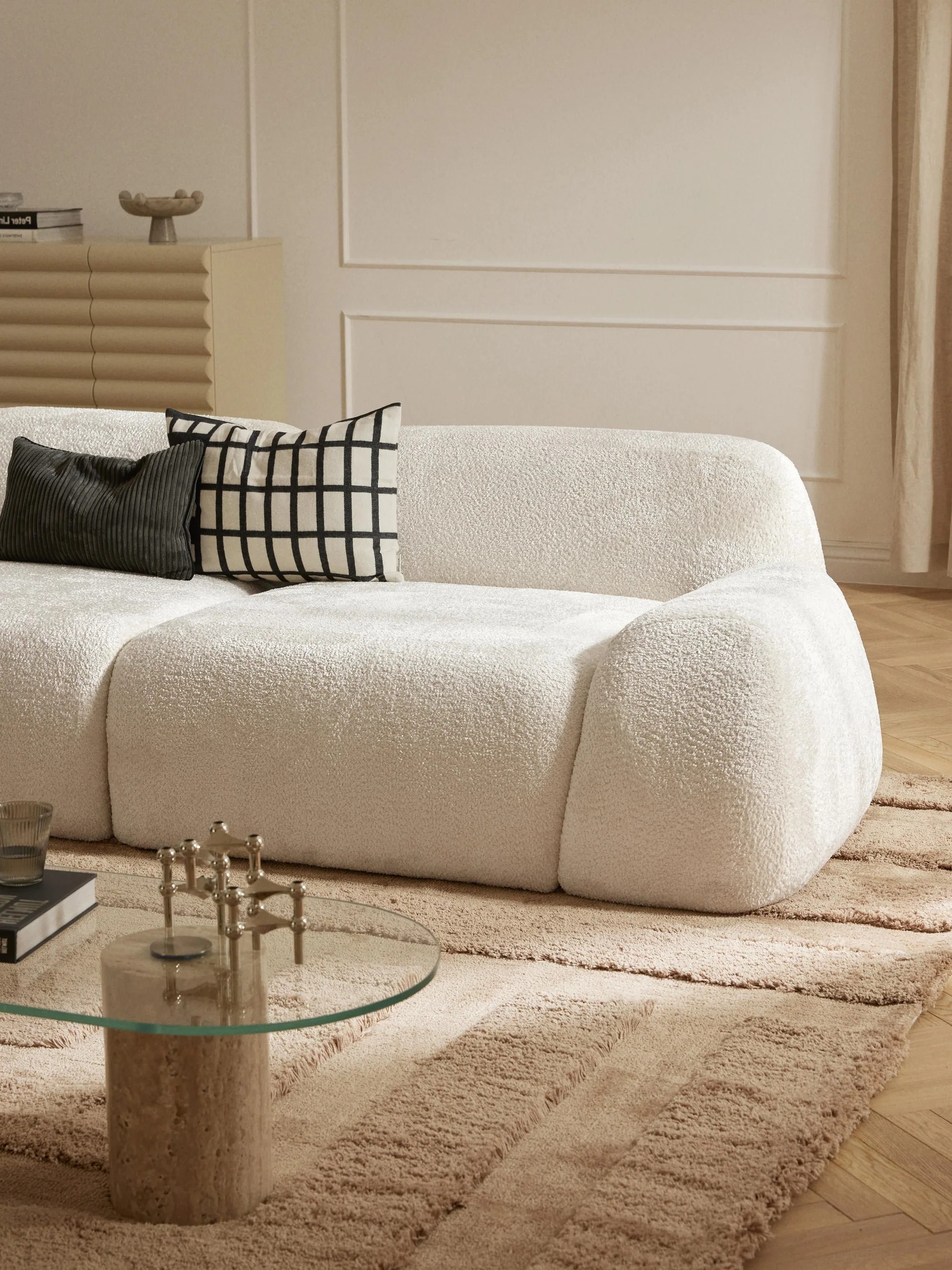 Elora Köşe Modülü | Modern & Modüler Tasarım | Tek Kişilik | INNATURE HOME  - Kırık Beyaz Teddy Bukle