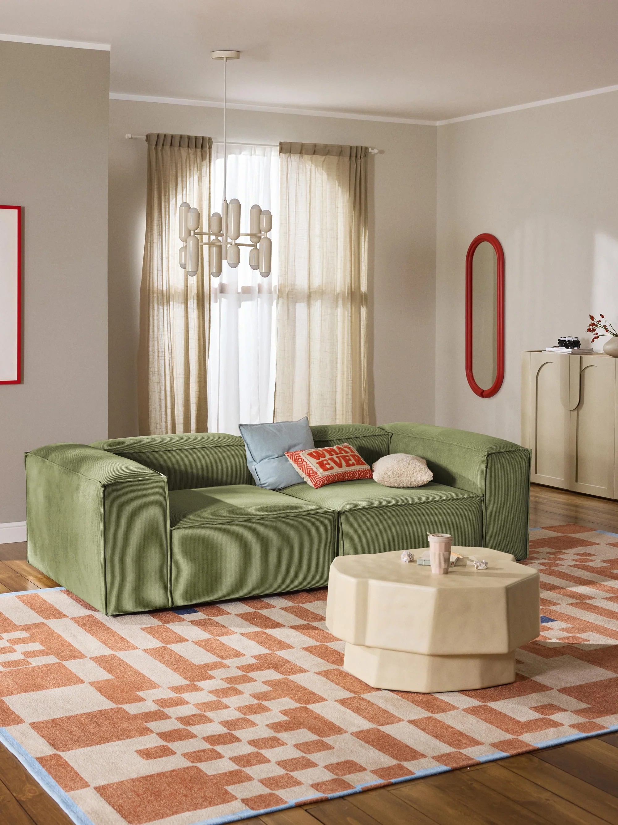 Soft Yumuşak Oturumlu Modüler Kanepe, Fitilli Kadife (2-3 Kişilik) InNature Home - Yeşil