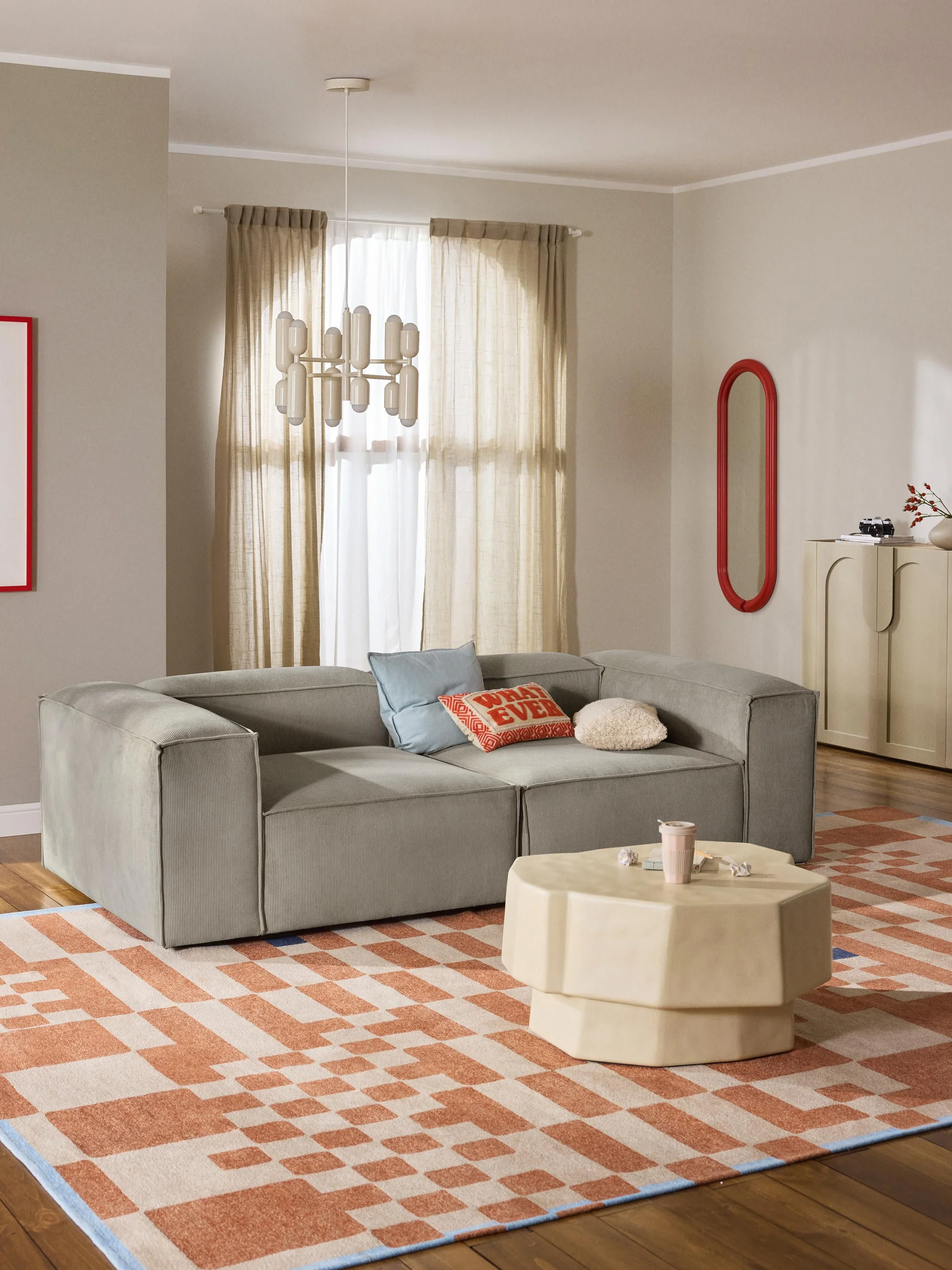 Soft Yumuşak Oturumlu Modüler Kanepe, Fitilli Kadife (2-3 Kişilik) InNature Home - Gri