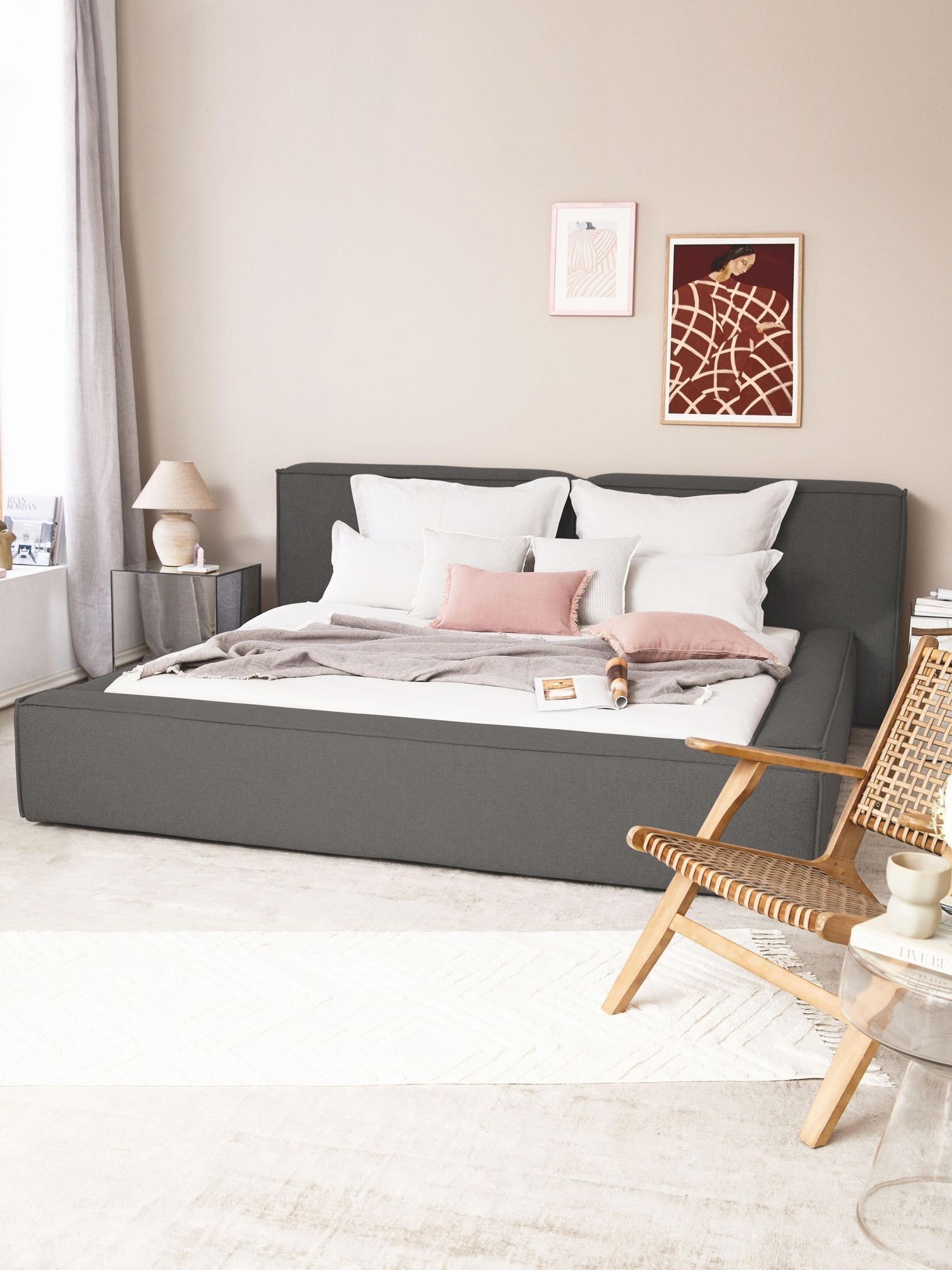 Soft, Çift Kişilik Karyola - InNature Home - Koyu Gri, Keten