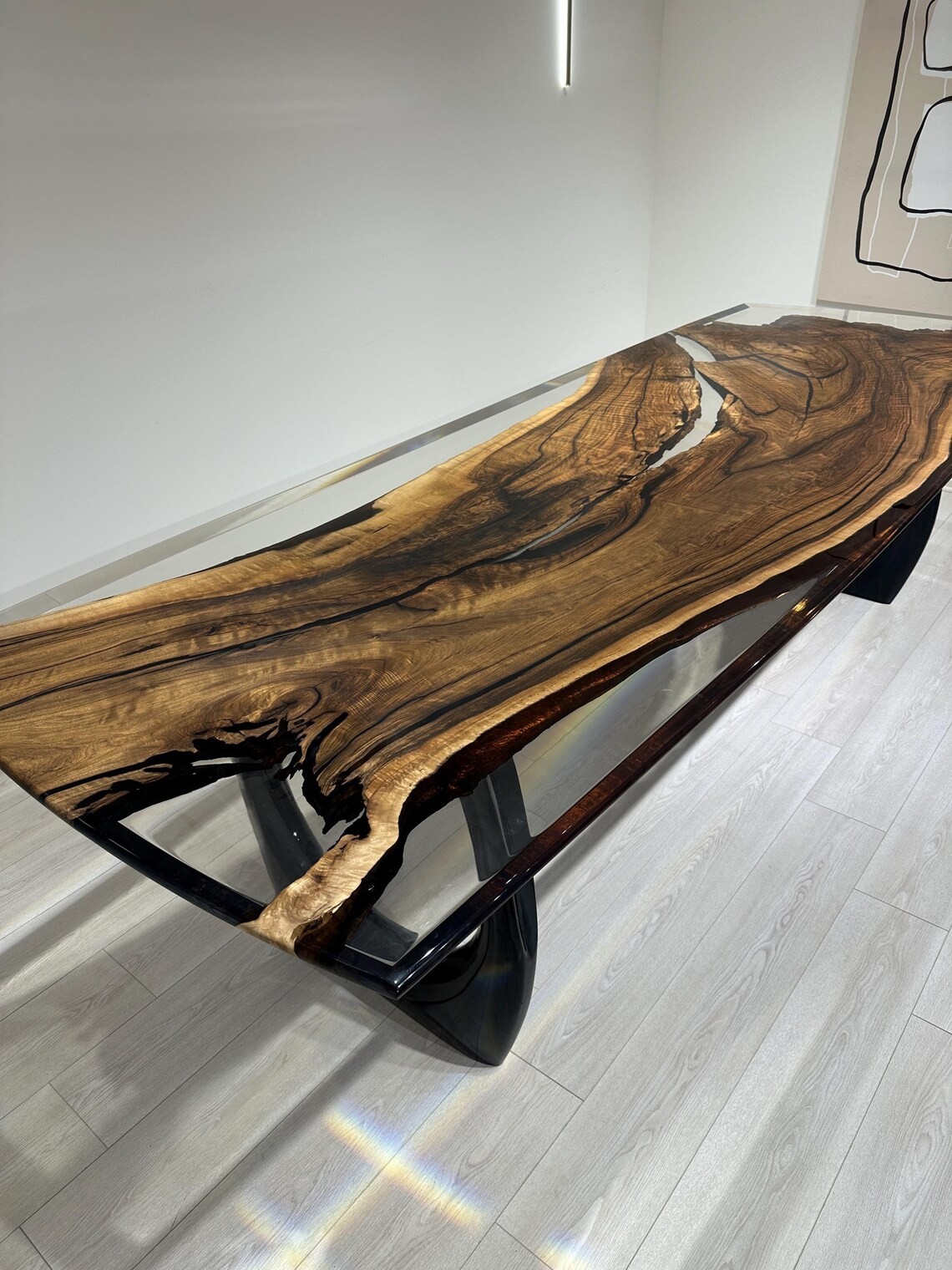 Walnut Wood Resin Conference Room Table, Clear Epoxy Dining Table, Natural Edge Table,Epoxy Resin Table, Epoxy Resin Desk Live Edge Table - InNature Home