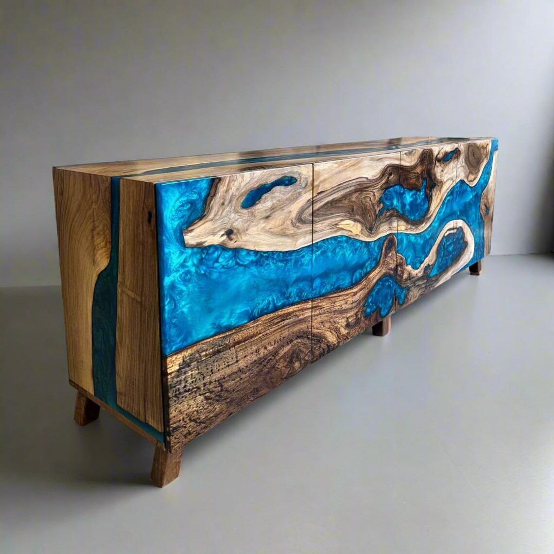 Ocean Epoxy Walnut Sideboard –Walnut Epoxy Console | Artisan Buffet Cabinet | Handcrafted Wood Design | InNature Home