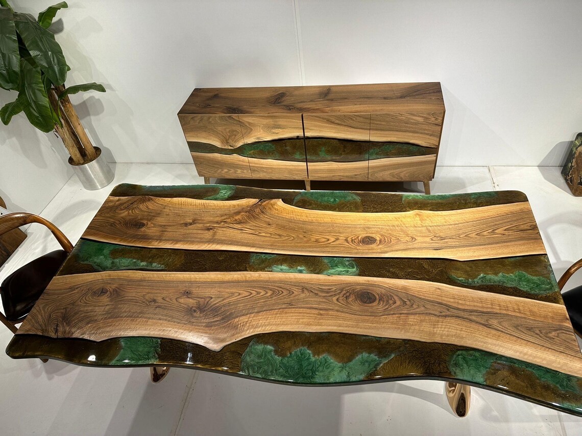 Epoxy River Table | Solid Walnut Wood | Natural Epoxy Dining Table | Walnut Wood Colorful Epoxy Table | Kitchen Table | Resin Table | Epoxy Coffee Table | Living Edge Handmade Table| INNATURE  