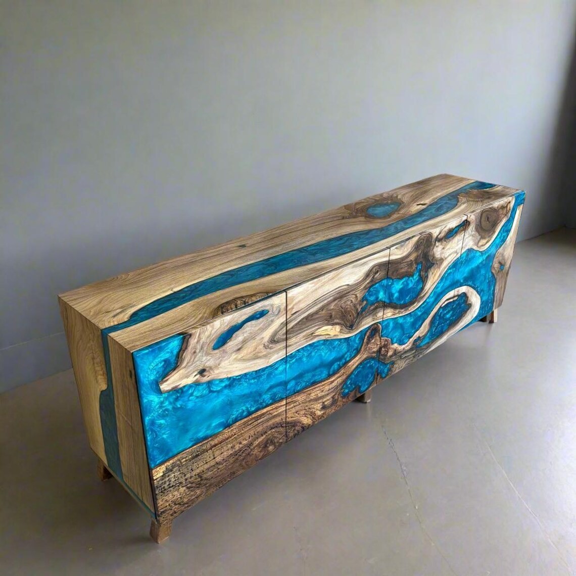 Ocean Epoxy Walnut Sideboard –Walnut Epoxy Console | Artisan Buffet Cabinet | Handcrafted Wood Design | InNature Home