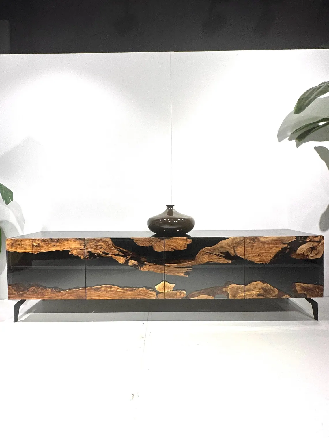 Custom Olive Wood Epoxy River TV Stand, Modern Media Console - INNATURE