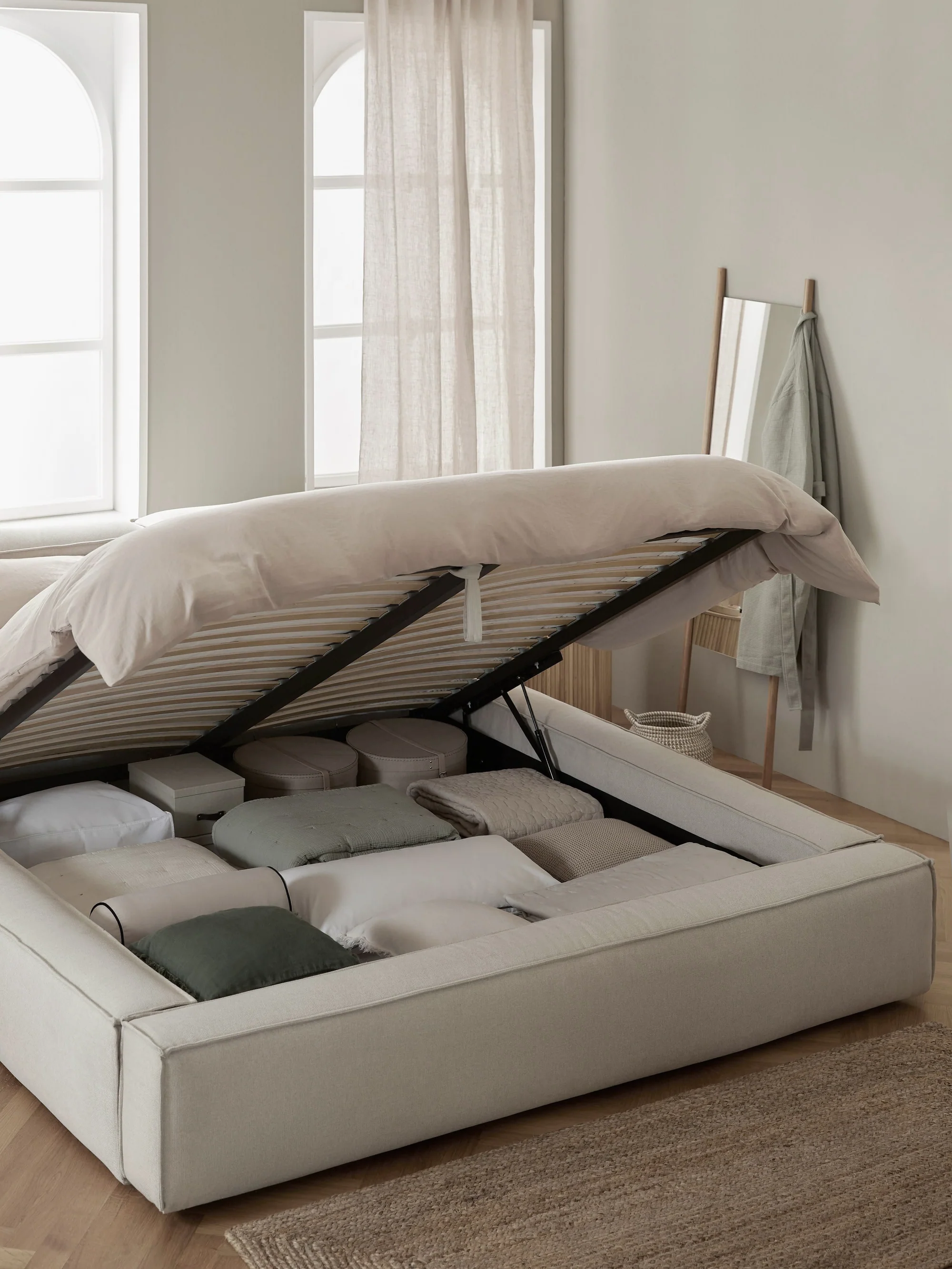 Soft Çift Kişilik Döşemeli Karyola | InNature Home - Bej, Keten