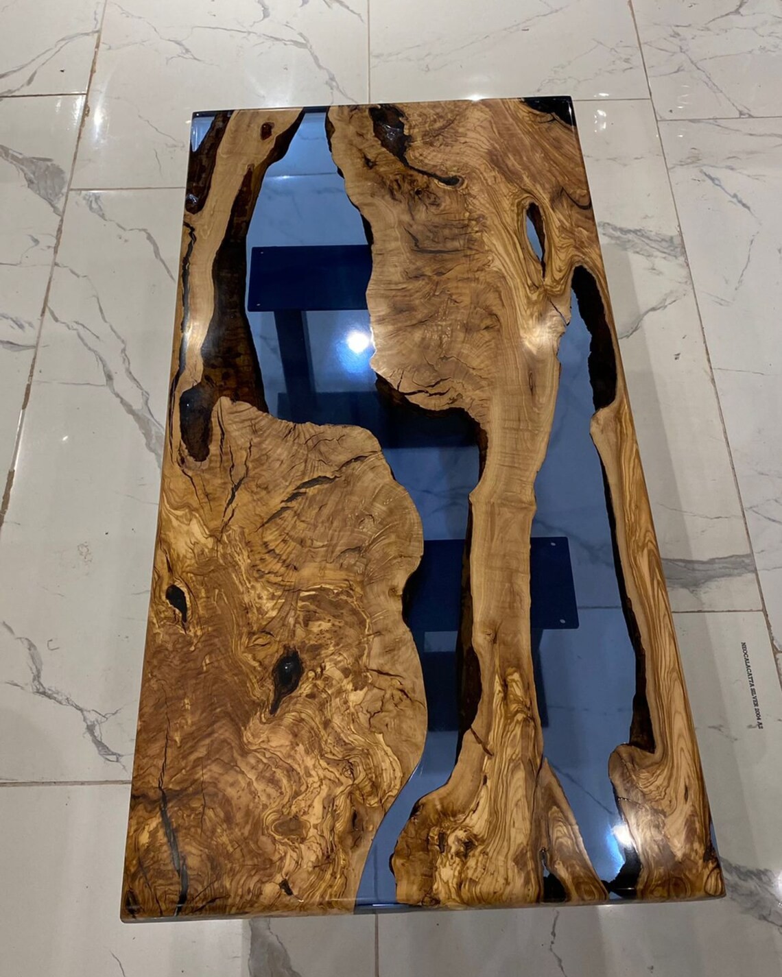 Handcrafted Olive Wood Blue Epoxy Coffee Table | Natural Design | Free Shipping | INNATURE