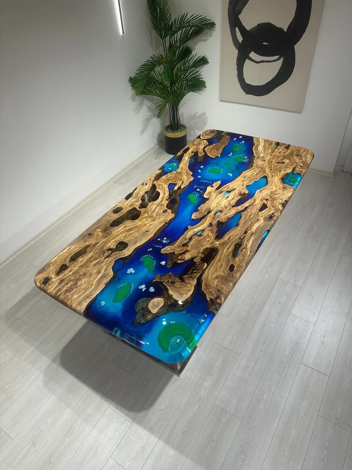 Specific Custom Ocean Epoxy Resin Table, Uniqe Olive Wood Dining Table, Epoxy Dining Table, Live Edge Dining Table, Resin Epoxy Art Table - INNATURE HOME