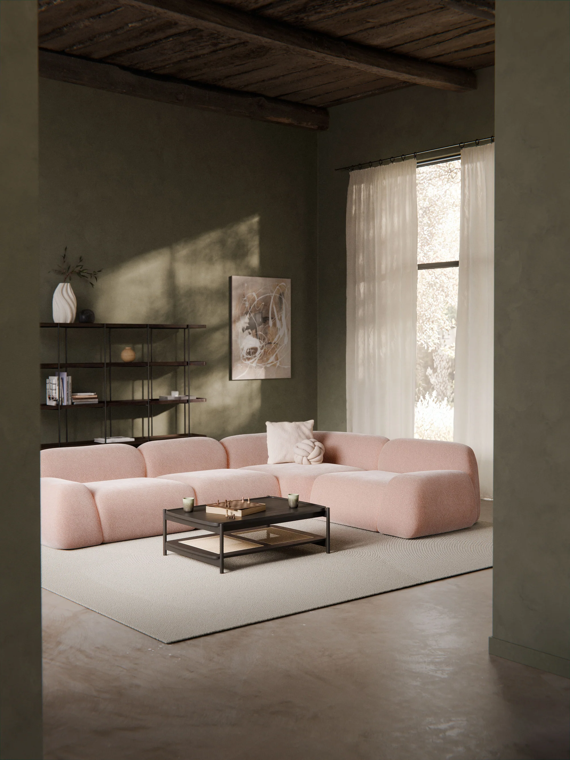 Elora Modüler Kanepe | Modern & Modüler Tasarım | 4-5 Kişilik| INNATURE HOME  - Dokulu Kadifemsi, Pembe