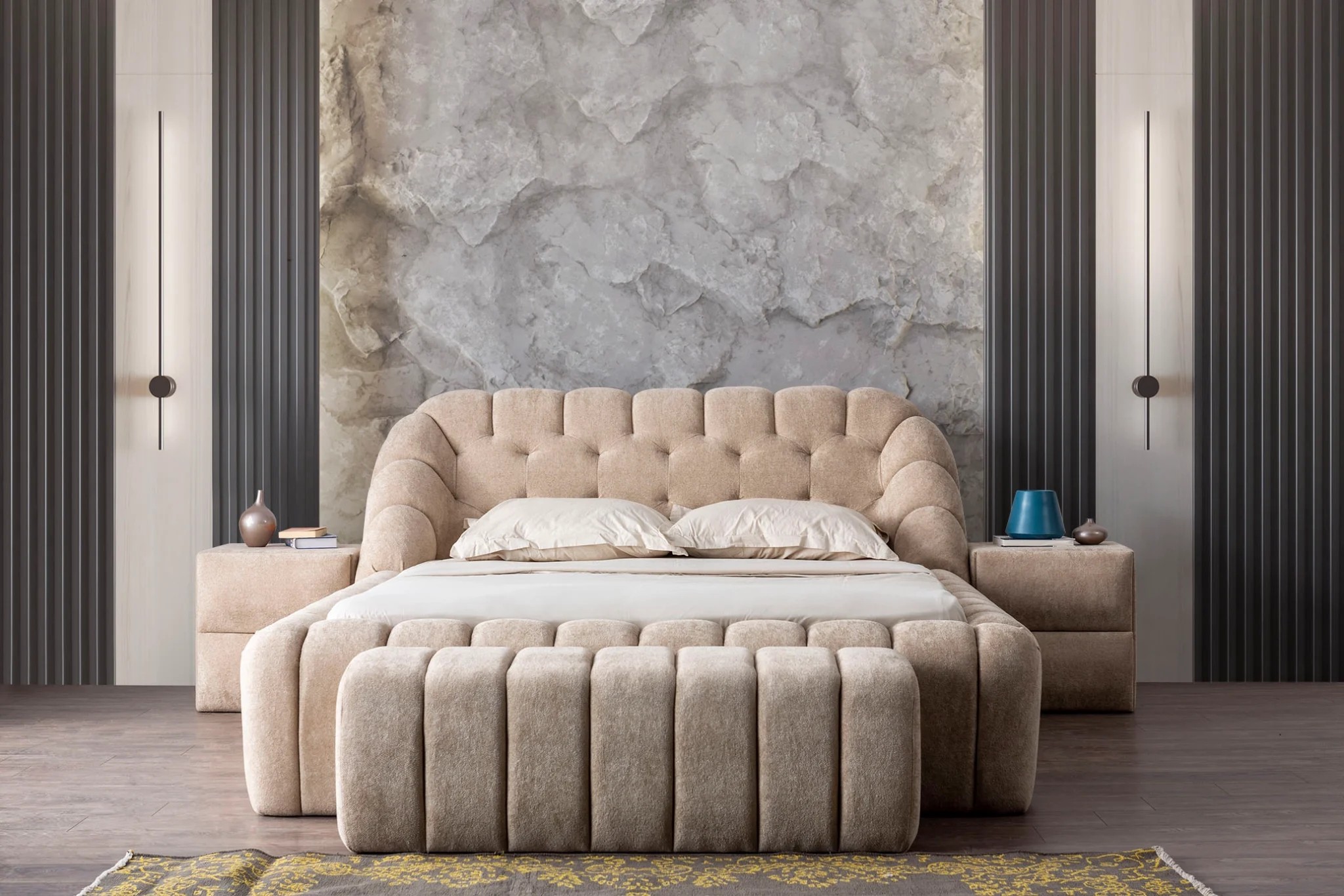 Tayla Upholstered Bed in Teddy Bouclé Fabric | INNATURE