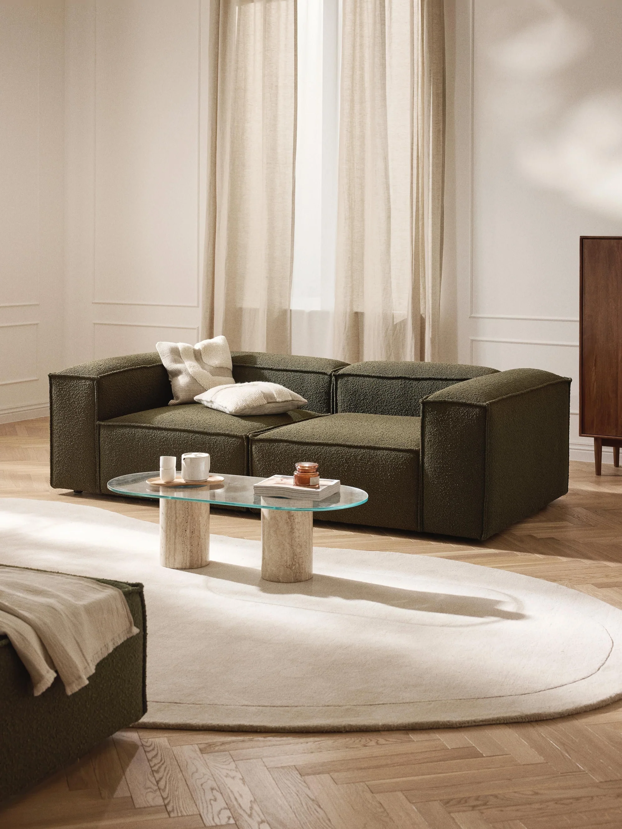 Soft Yumuşak Oturumlu Modüler Kanepe, Bukle (2-3 Kişilik) - InNature Home - Yeşil