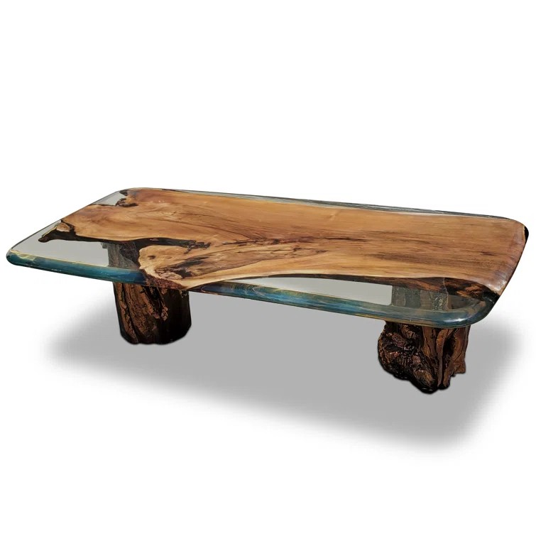 Transparent Epoxy Walnut Table with Log Legs, One-Piece River Slab, Farmhouse Table, Custom Wooden Table InNature Home