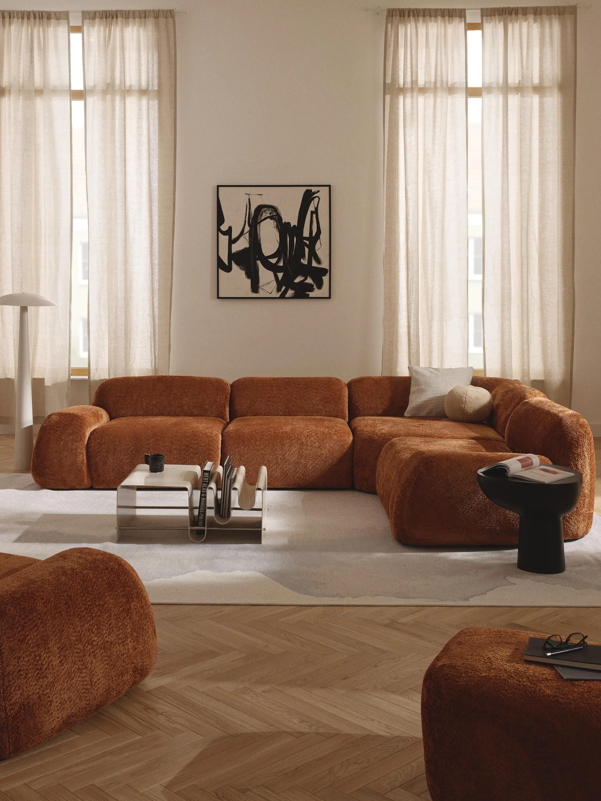 Elora Modüler Kanepe | Modern & Modüler Tasarım | 4-5 Kişilik| INNATURE HOME  - Teddy Bukle, Pişmiş Toprak