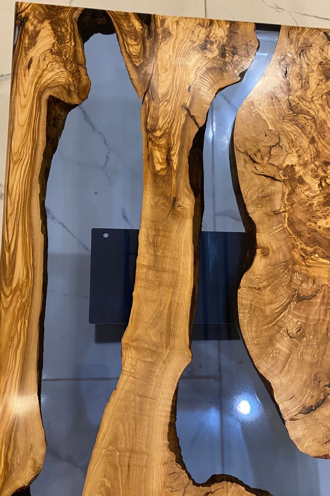 Handcrafted Olive Wood Blue Epoxy Coffee Table | Natural Design | Free Shipping | INNATURE
