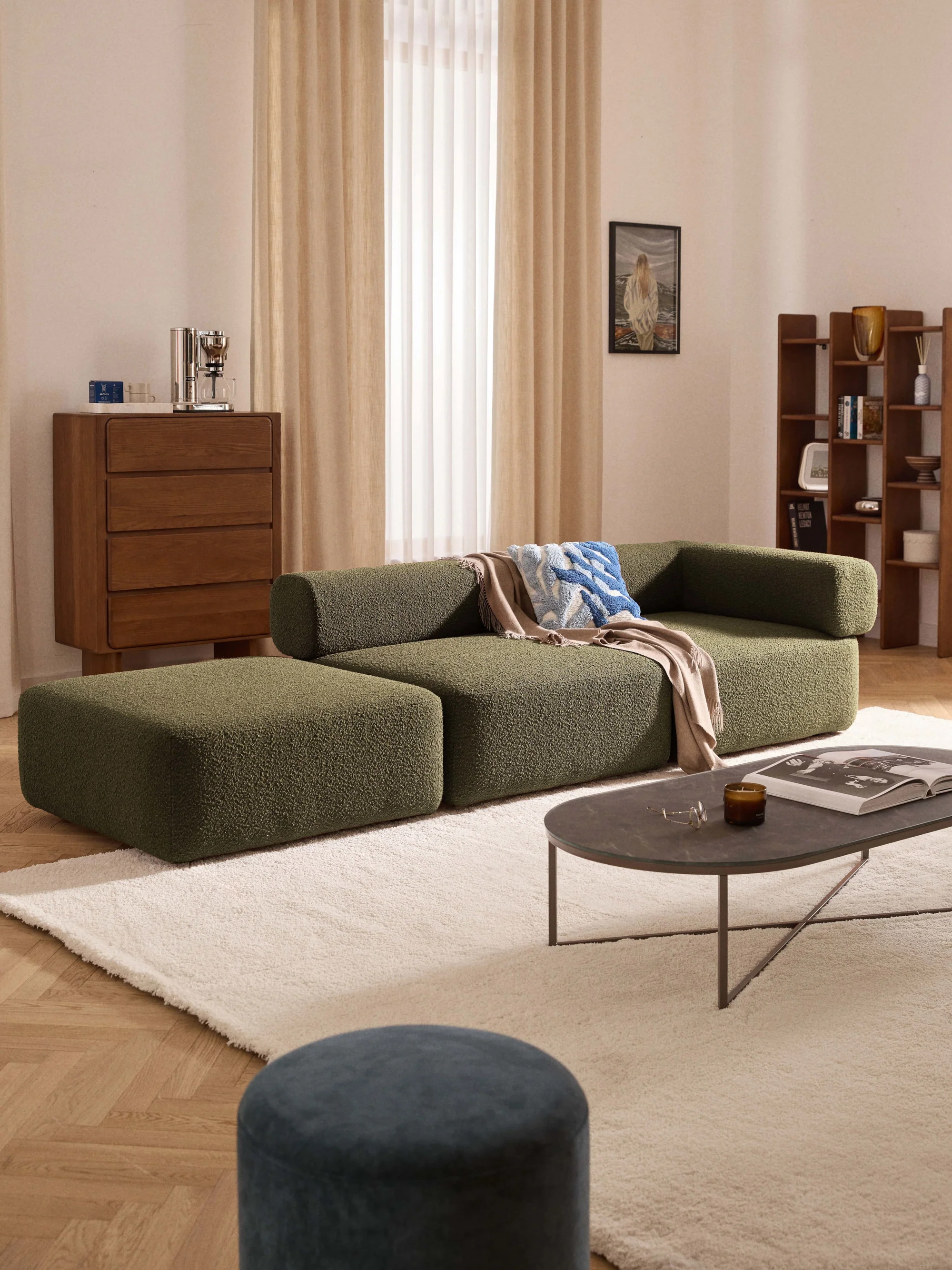 Sofia Modüler Puflu Kanepe 3-4 Kişilik - INNATURE  - Yeşil