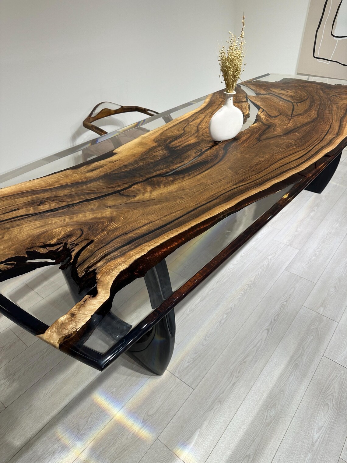 Walnut Wood Resin Conference Room Table, Clear Epoxy Dining Table, Natural Edge Table,Epoxy Resin Table, Epoxy Resin Desk Live Edge Table - InNature Home