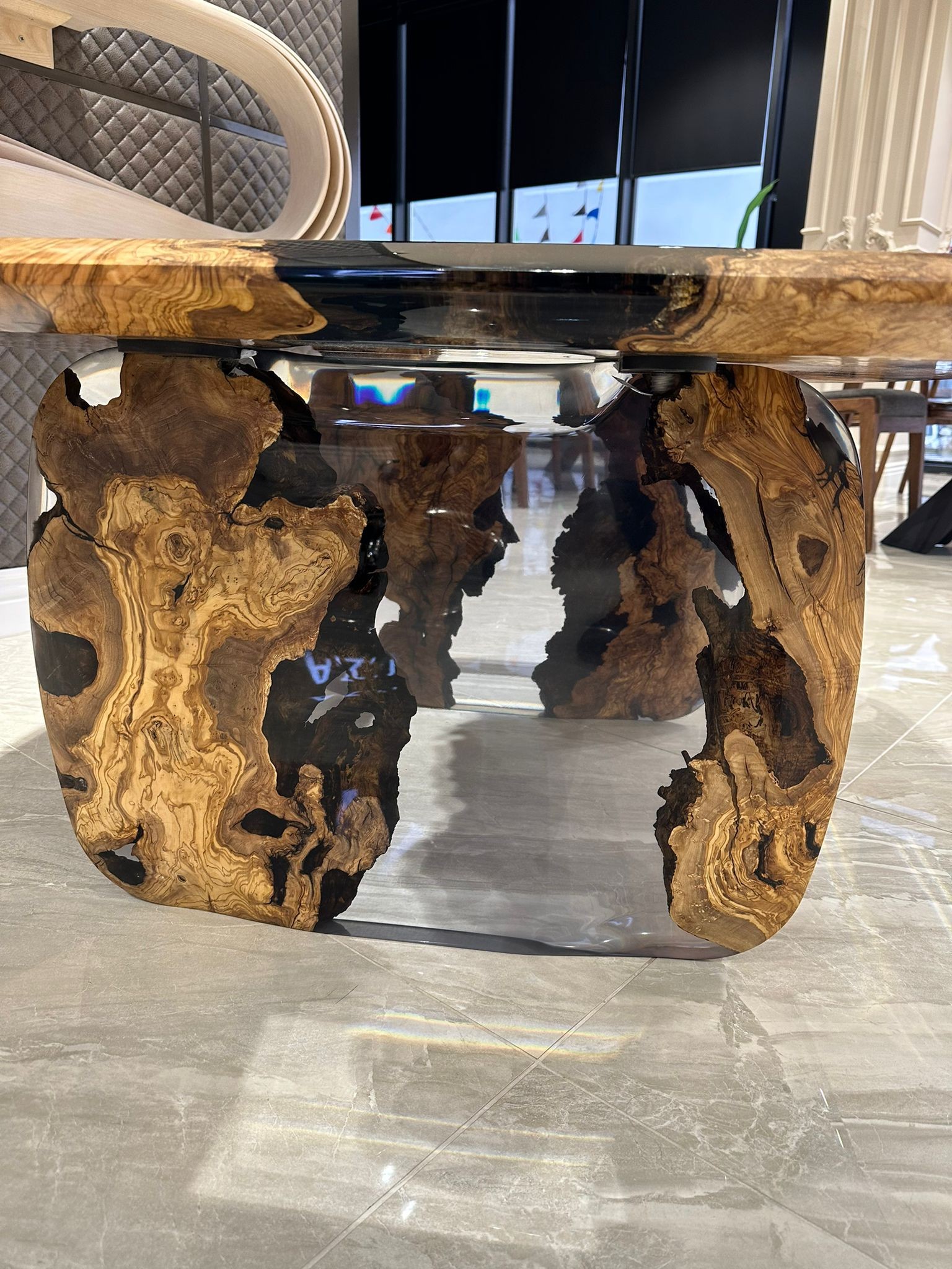 Clear Epoxy Coffee Table | Custom Olive Epoxy Coffee Table | Living Room Central Table Made To Order | INNATURE