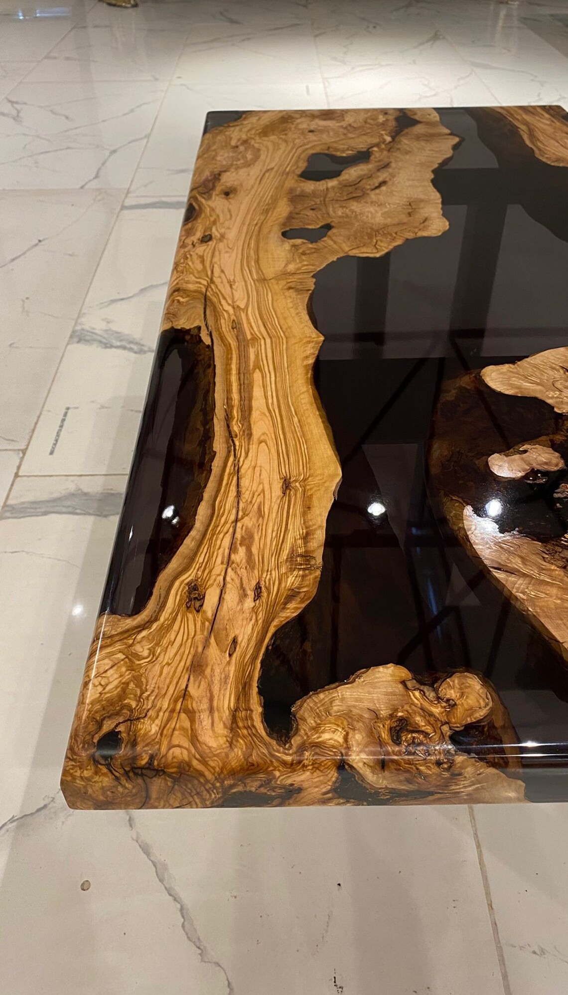 Handcrafted Olive Wood Blue Epoxy Coffee Table | Natural Design | Free Shipping | INNATURE - Smoked Epoxy