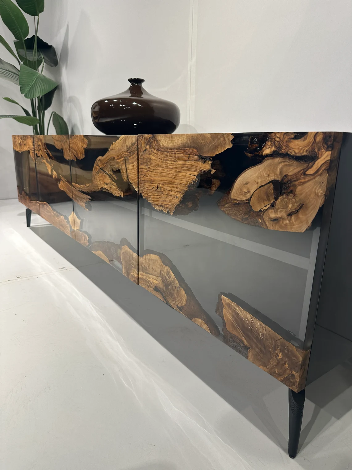 Custom Olive Wood Epoxy River TV Stand, Modern Media Console - INNATURE