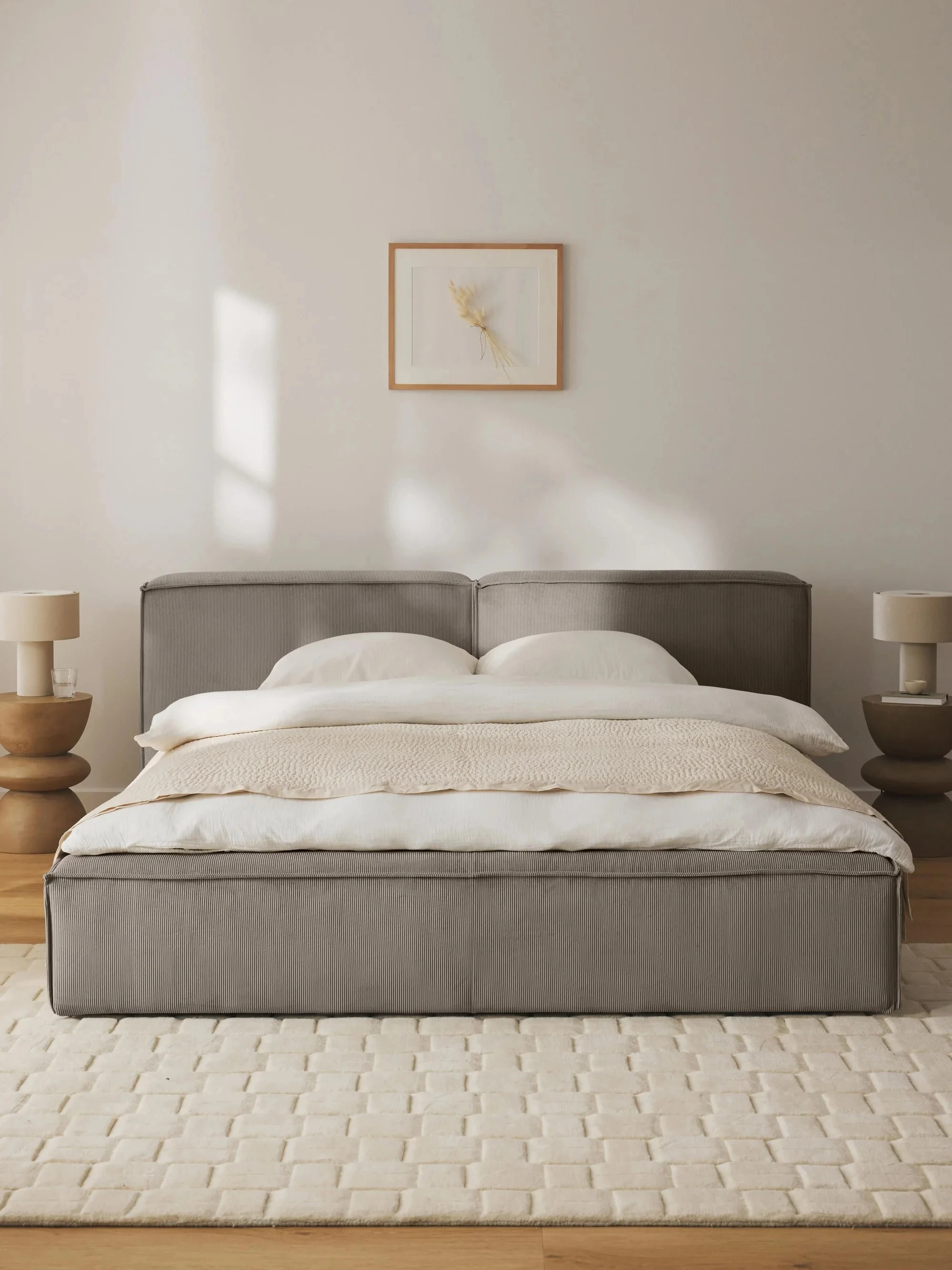 Soft Upholstered Bed – Queen Size | INNATURE - Brown, Corduroy