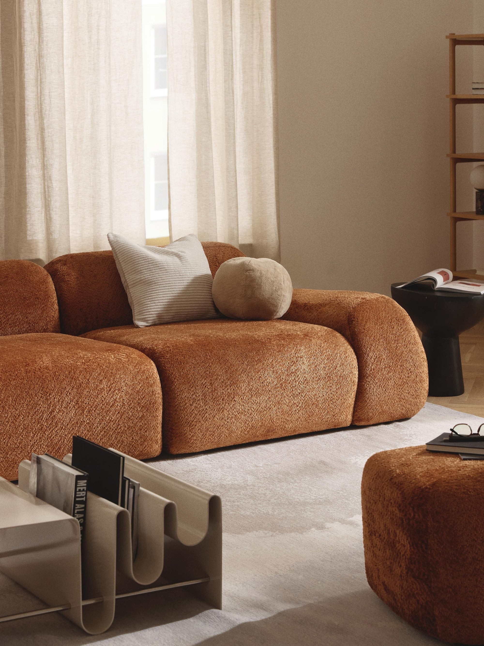 Elora Köşe Modülü | Modern & Modüler Tasarım | Tek Kişilik | INNATURE HOME  - Pişmiş Toprak Teddy Bukle