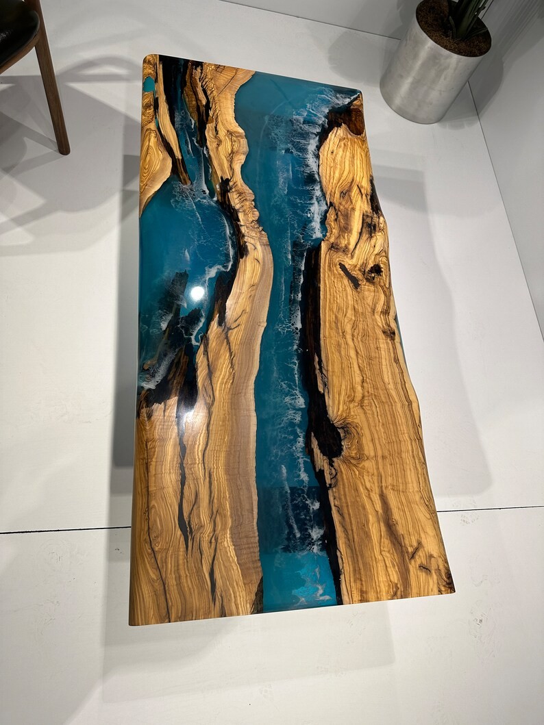 Handcrafted Olive Wood Blue Epoxy Coffee Table | Natural Design | Free Shipping | INNATURE - Ocean Epoxy
