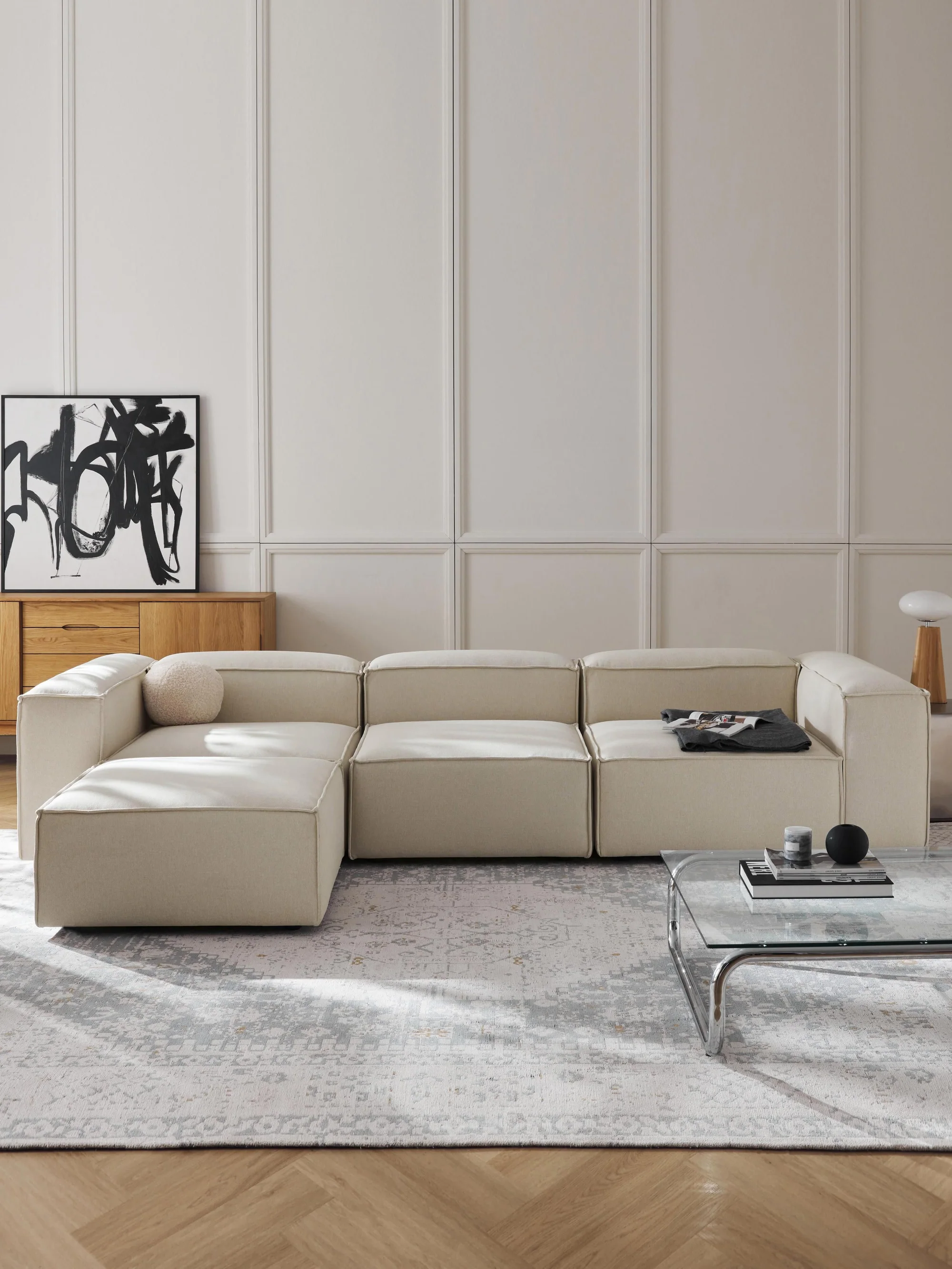 Soft Yumuşak Oturumlu Modüler Köşe, Keten (3-4 Kişilik) - InNature Home - Kırık Beyaz