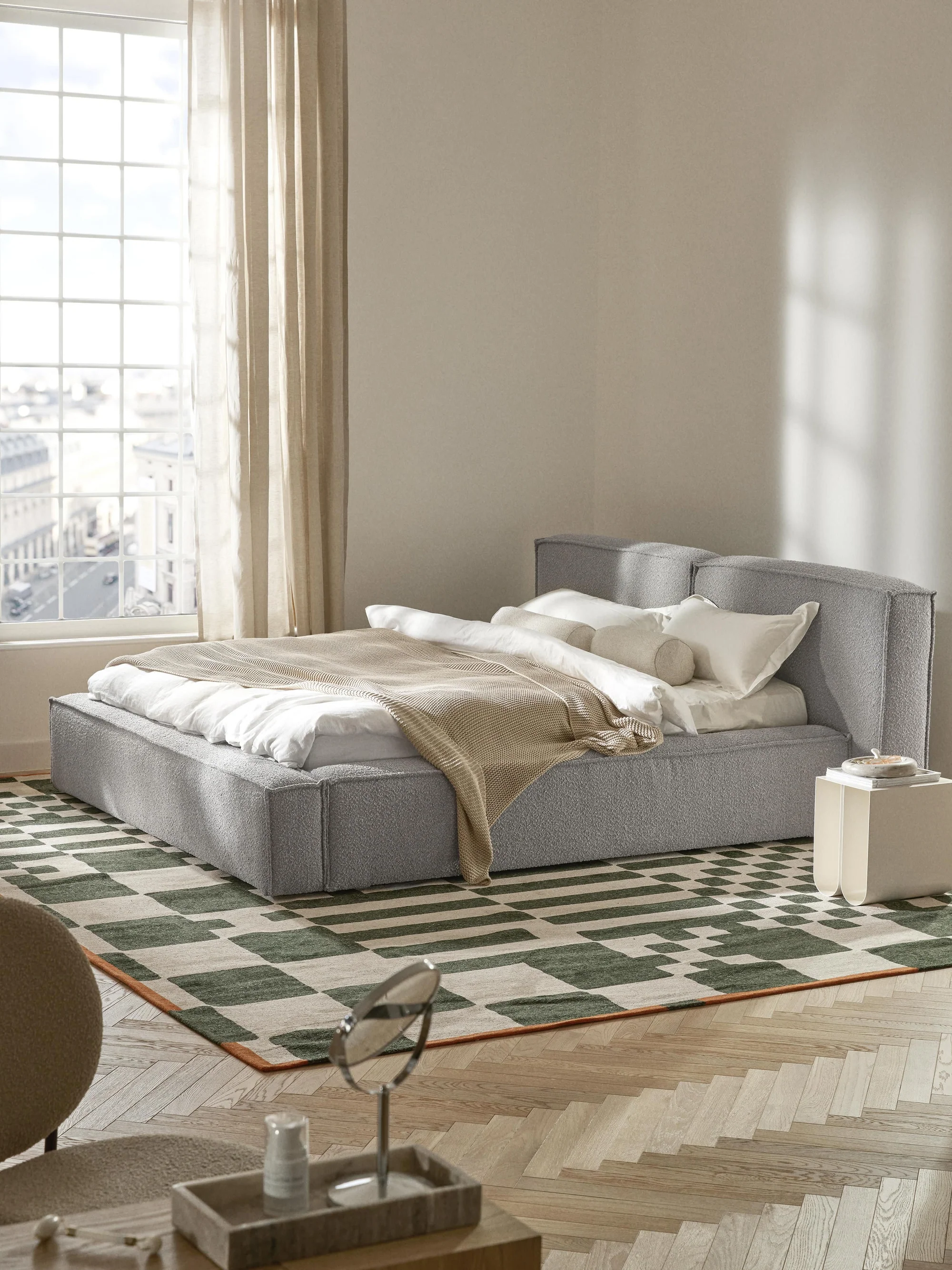 Soft Çift Kişilik Döşemeli Karyola | InNature Home - Gri, Bukle