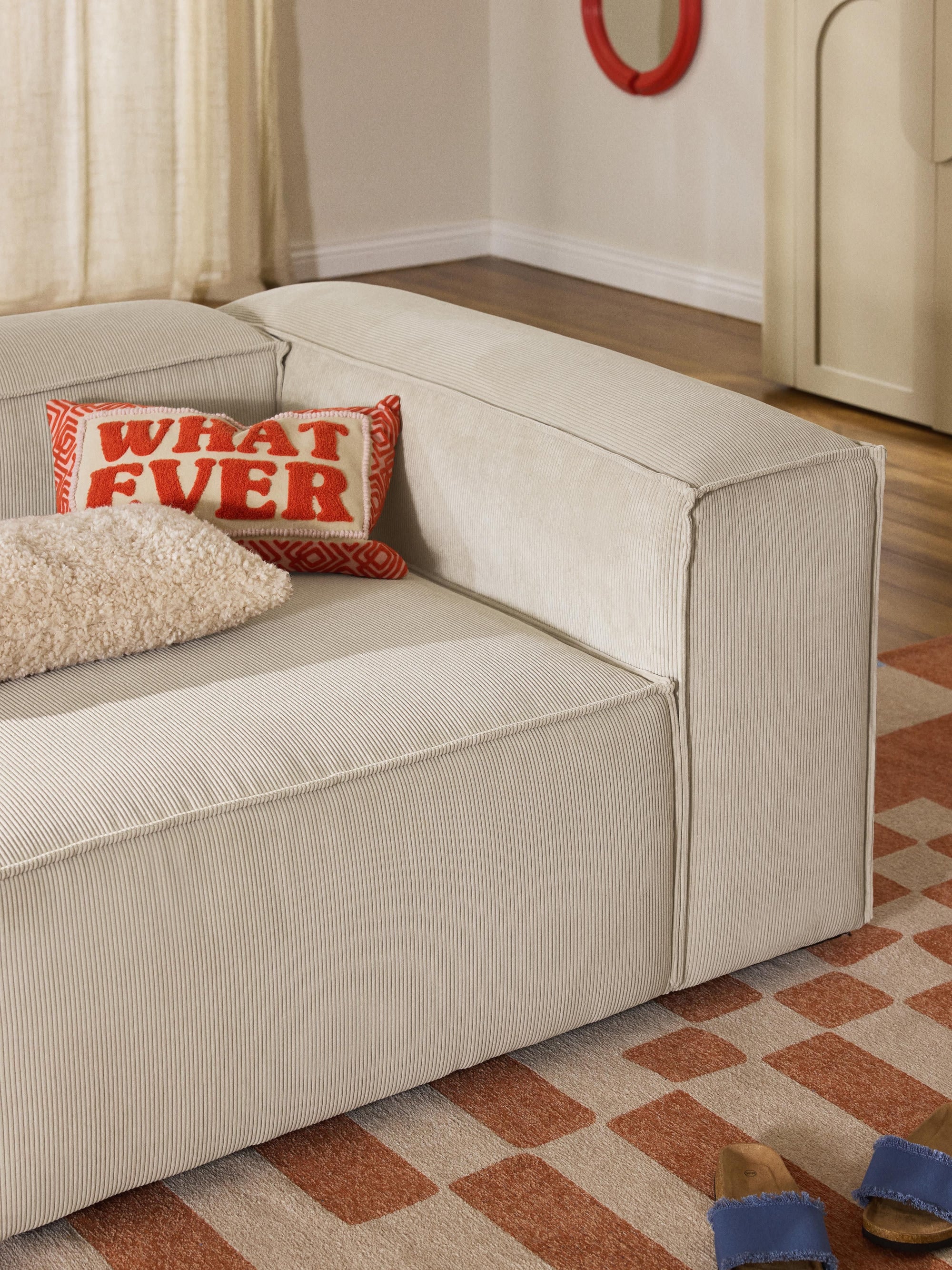 Soft Yumuşak Oturumlu Modüler Kanepe, Fitilli Kadife (2-3 Kişilik) InNature Home - Bej