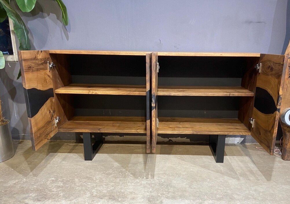 Black Epoxy Walnut Console – Handmade Rustic TV Unit & Buffet Cabinet | Custom Solid Wood Sideboard | INNATURE 