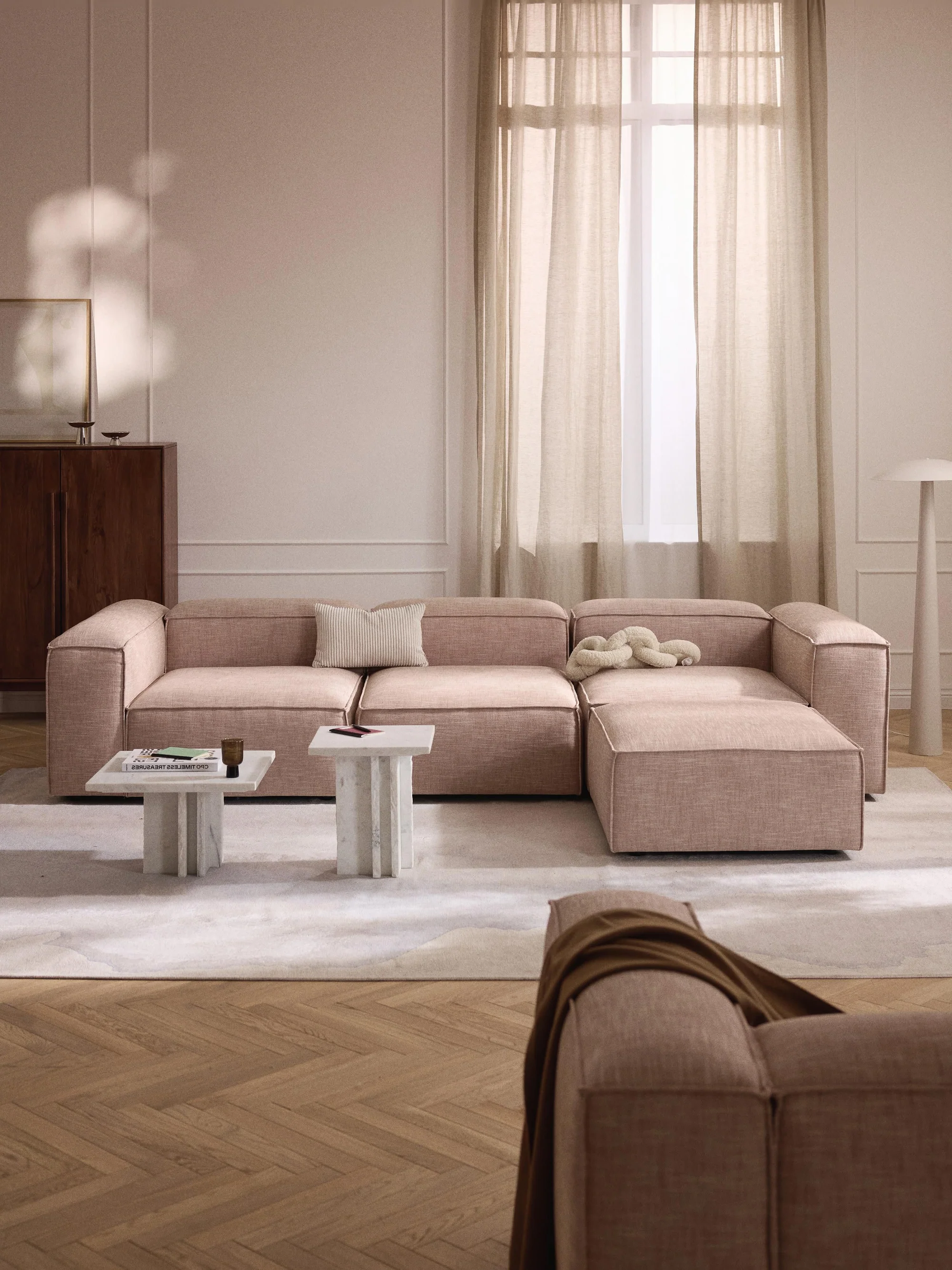 Soft Yumuşak Oturumlu Modüler Köşe, Keten (3-4 Kişilik) - InNature Home - Kırçıllı Pembe