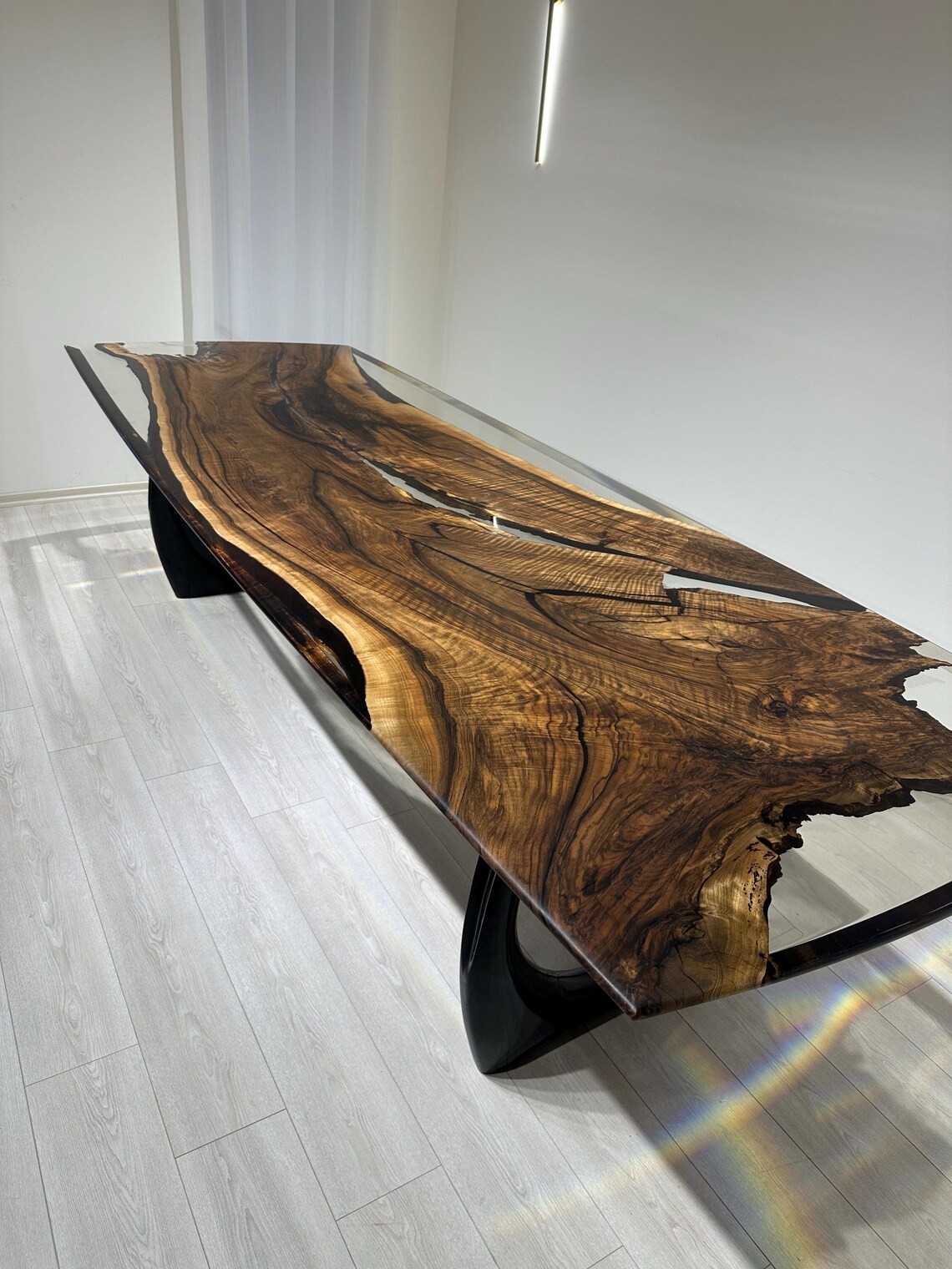 Walnut Wood Resin Conference Room Table, Clear Epoxy Dining Table, Natural Edge Table,Epoxy Resin Table, Epoxy Resin Desk Live Edge Table - InNature Home