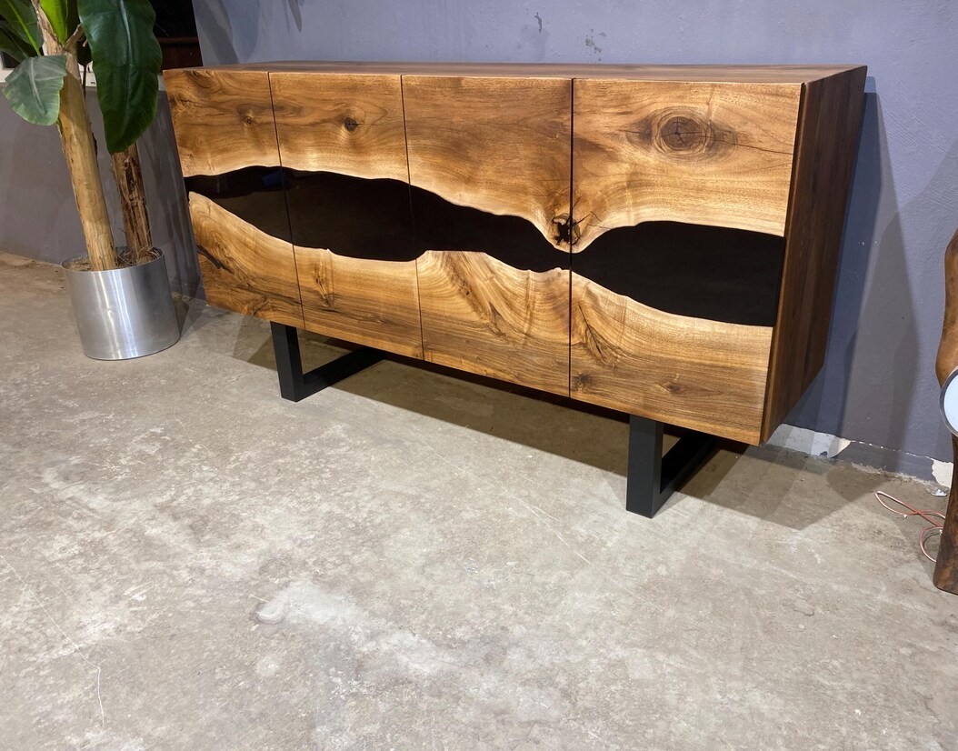 Black Epoxy Walnut Console – Handmade Rustic TV Unit & Buffet Cabinet | Custom Solid Wood Sideboard | INNATURE 