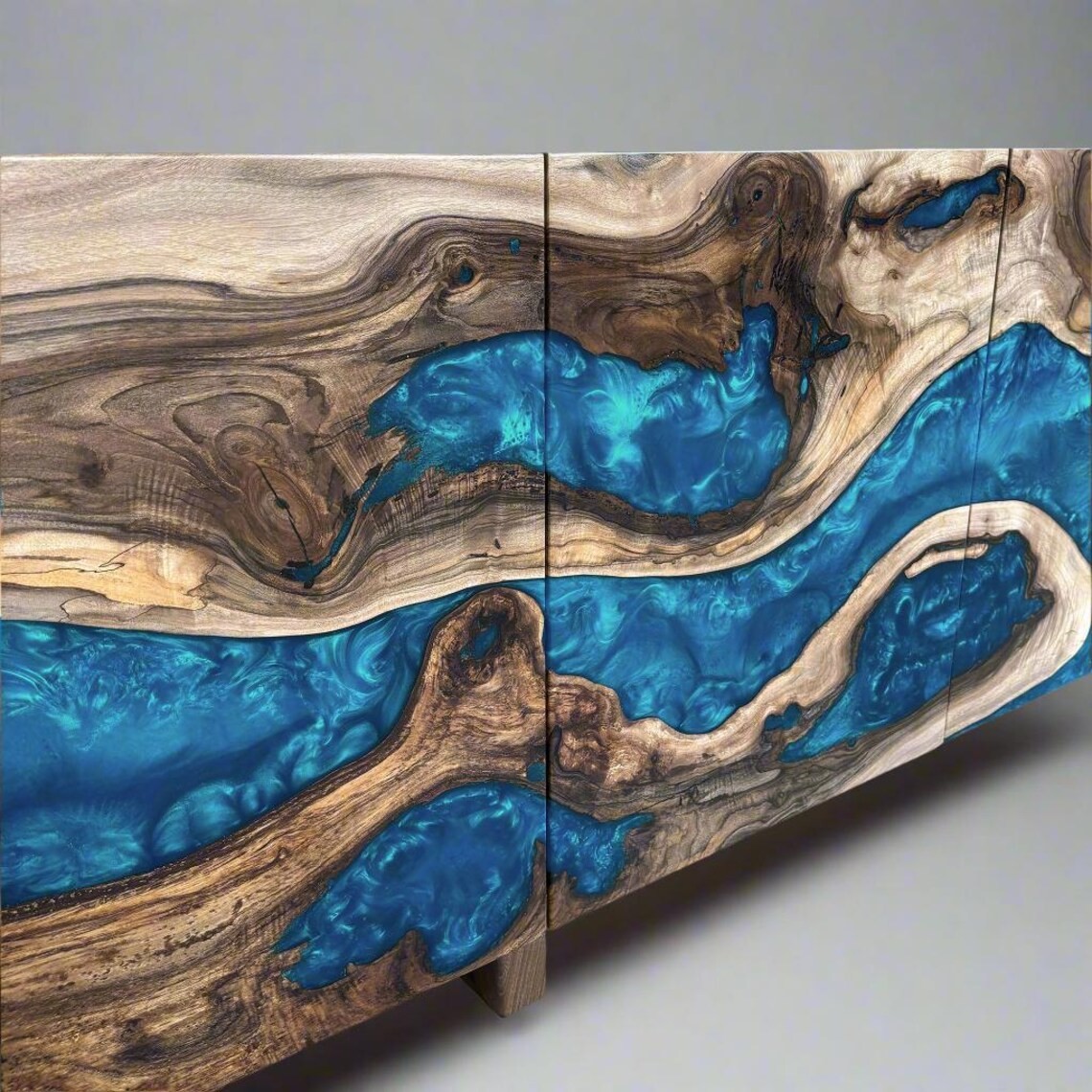 Ocean Epoxy Walnut Sideboard –Walnut Epoxy Console | Artisan Buffet Cabinet | Handcrafted Wood Design | InNature Home
