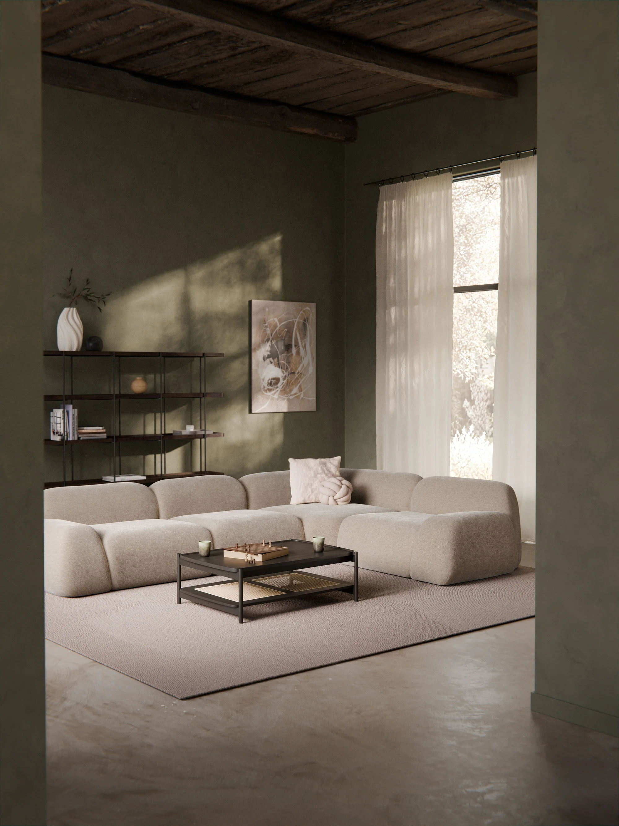 Elora Modüler Kanepe | Modern & Modüler Tasarım | 4-5 Kişilik| INNATURE HOME  - Dokulu Kadifemsi, Bej