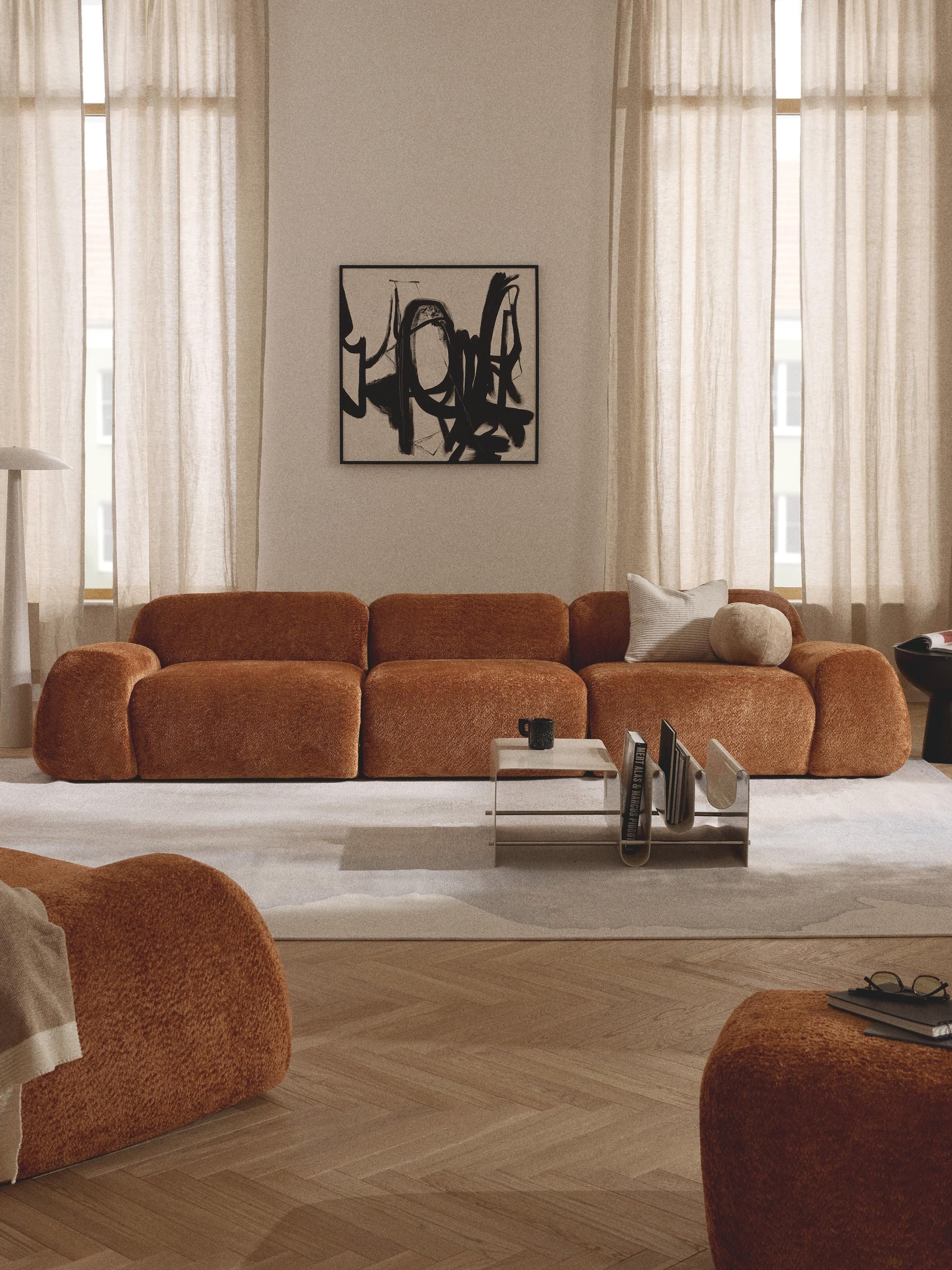 Elora Modüler Kanepe | Modern & Modüler Tasarım | 3-4 Kişilik| INNATURE HOME  - Pişmiş Toprak Teddy Bukle