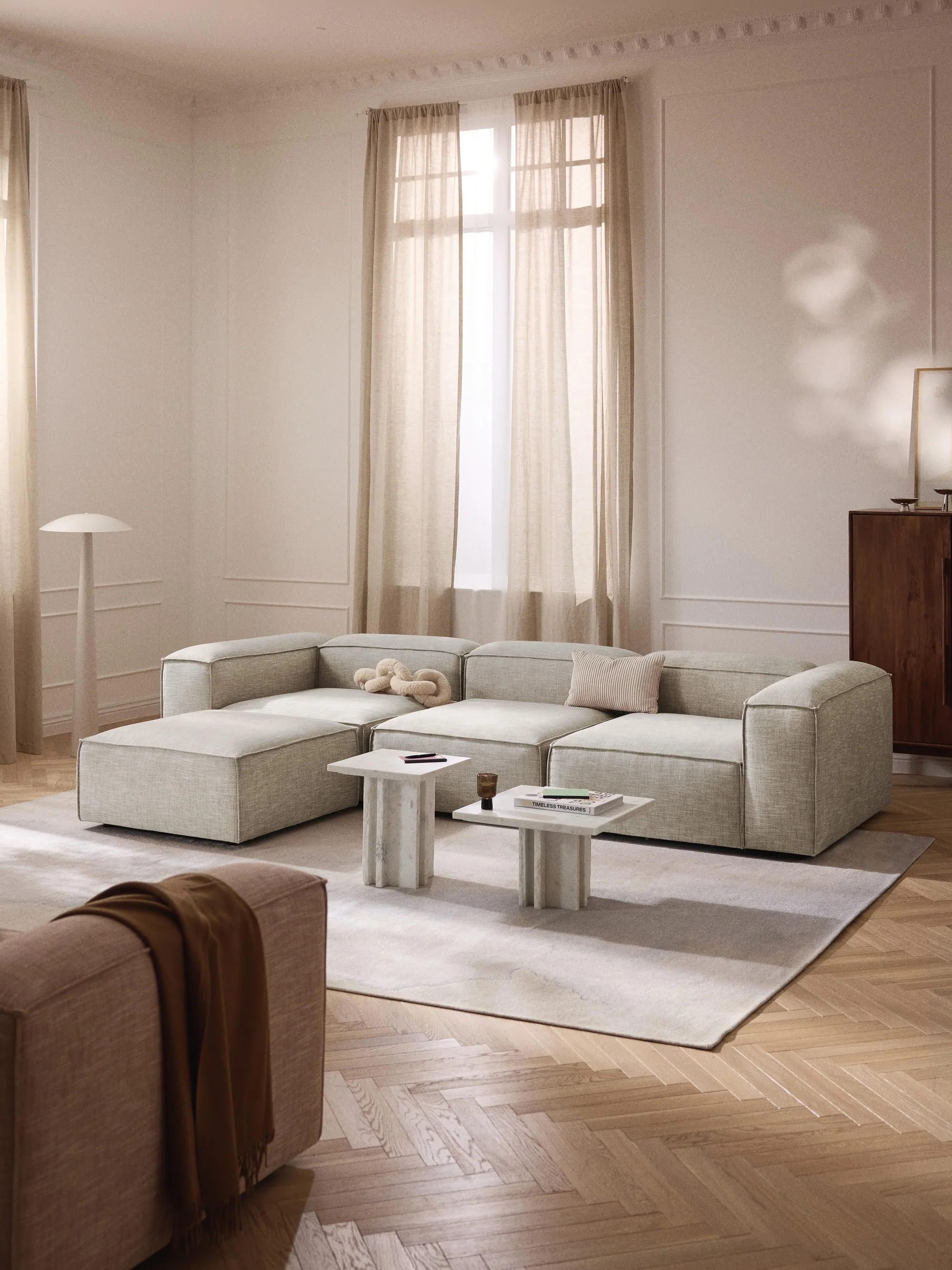 Soft Yumuşak Oturumlu Modüler Köşe, Keten (3-4 Kişilik) - InNature Home - Kırçıllı Gri