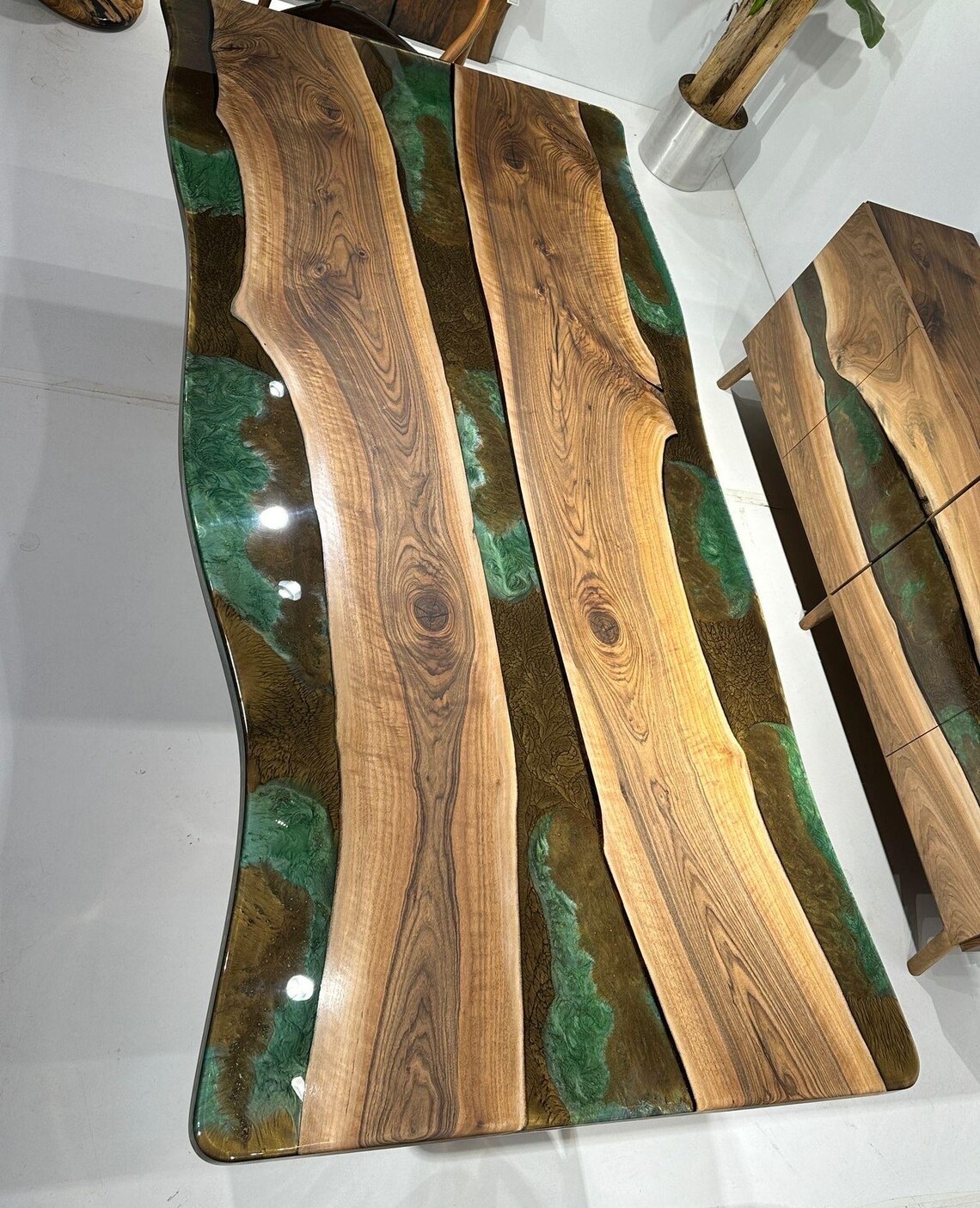Epoxy River Table | Solid Walnut Wood | Natural Epoxy Dining Table | Walnut Wood Colorful Epoxy Table | Kitchen Table | Resin Table | Epoxy Coffee Table | Living Edge Handmade Table| INNATURE  