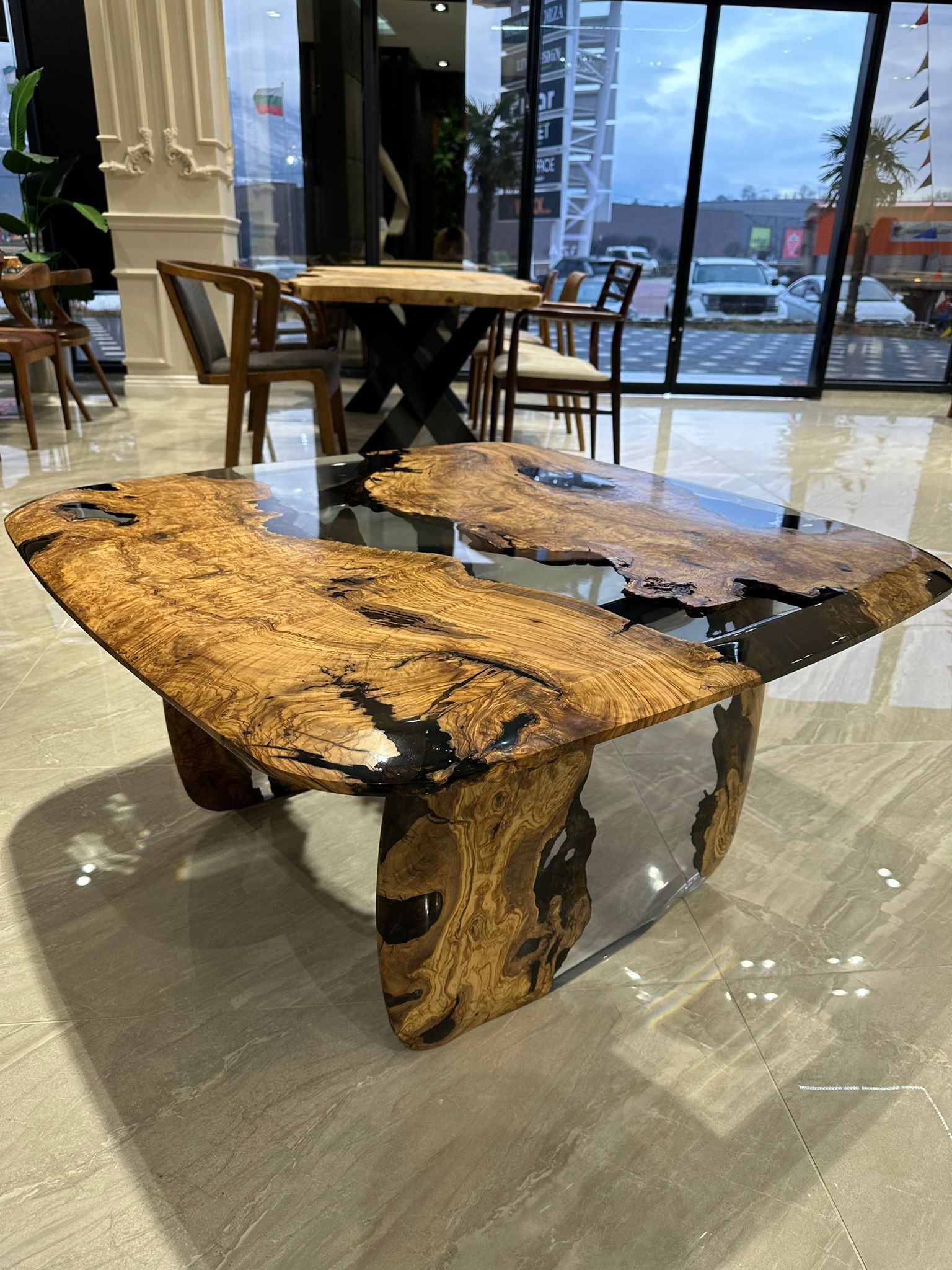 Clear Epoxy Coffee Table | Custom Olive Epoxy Coffee Table | Living Room Central Table Made To Order | INNATURE