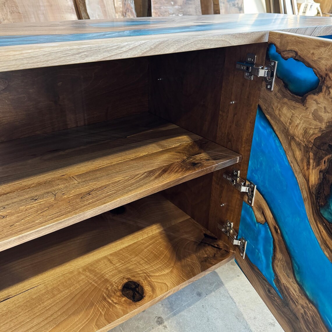 Ocean Epoxy Walnut Sideboard –Walnut Epoxy Console | Artisan Buffet Cabinet | Handcrafted Wood Design | InNature Home