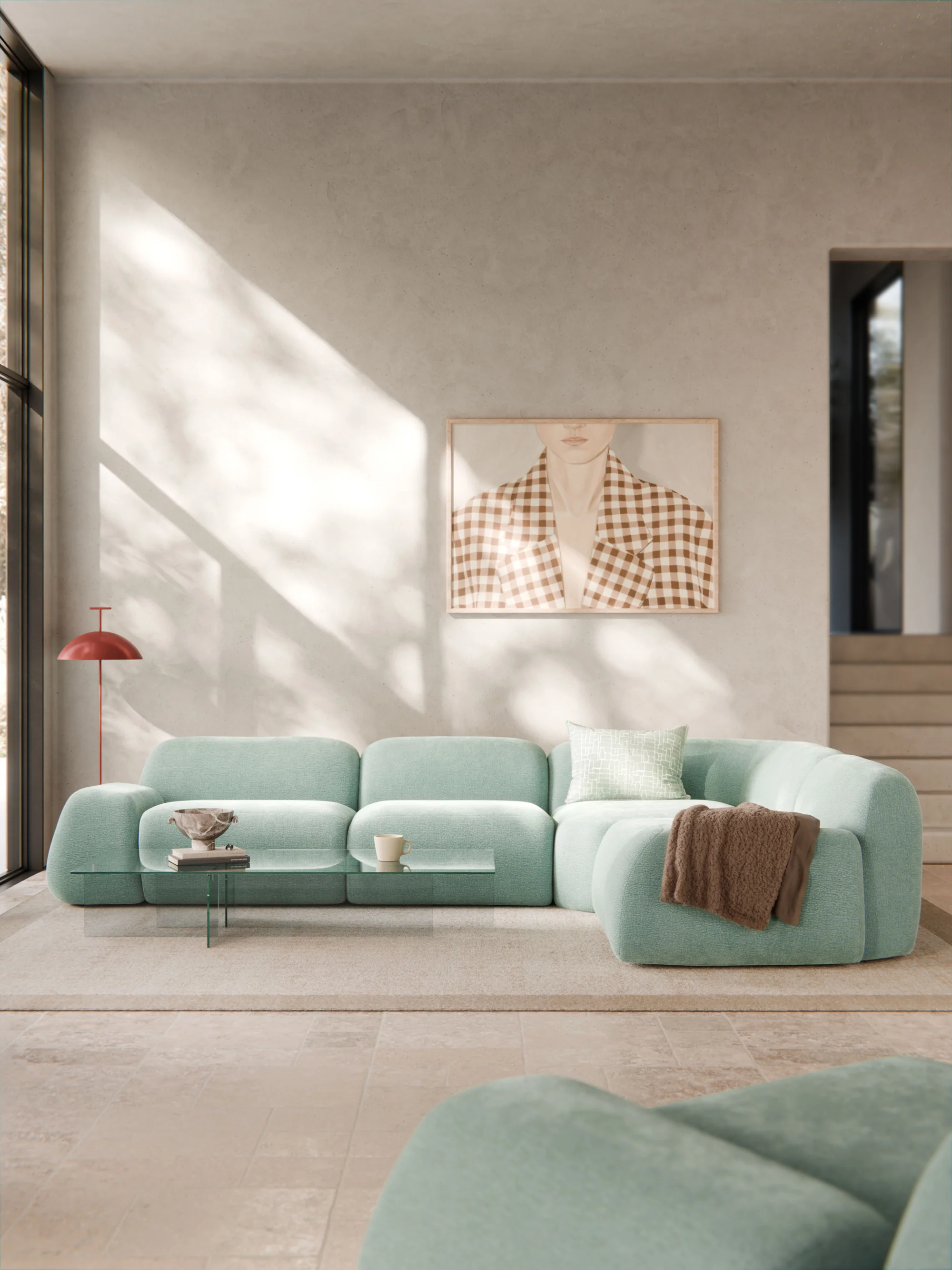 Elora Modüler Kanepe | Modern & Modüler Tasarım | 4-5 Kişilik| INNATURE HOME  - Dokulu Kadifemsi, Su Yeşili