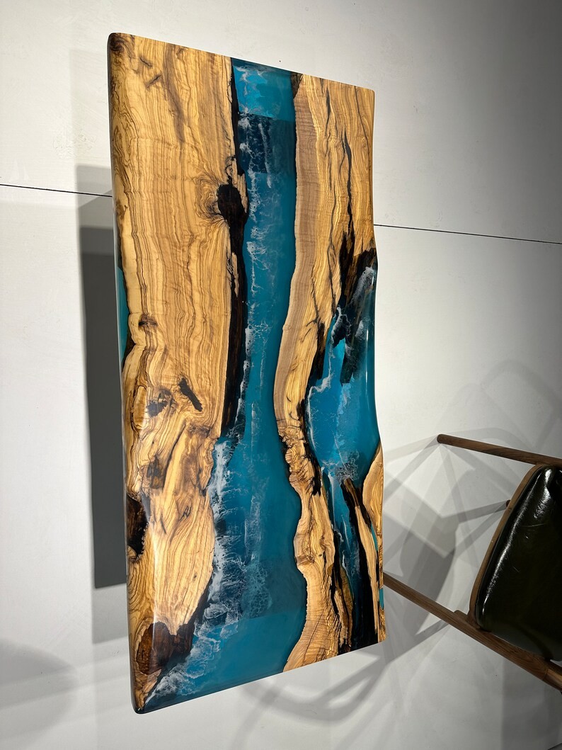 Handcrafted Olive Wood Blue Epoxy Coffee Table | Natural Design | Free Shipping | INNATURE - Ocean Epoxy