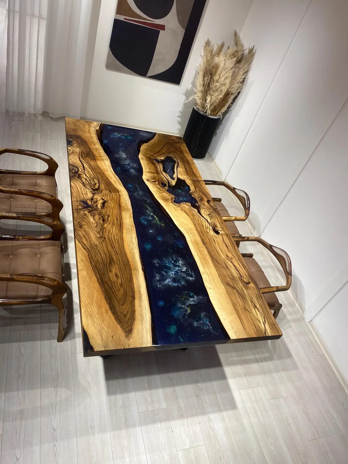  Custom Live Edge Dining Desk with Deep Space Resin Design | Black Epoxy Walnut River Table| Handcrafted Solid Wood Furniture | INNATURE