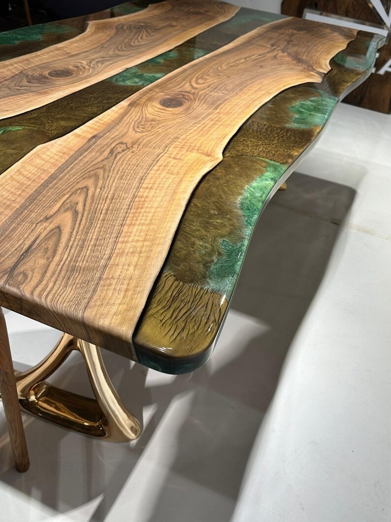 Epoxy River Table | Solid Walnut Wood | Natural Epoxy Dining Table | Walnut Wood Colorful Epoxy Table | Kitchen Table | Resin Table | Epoxy Coffee Table | Living Edge Handmade Table| INNATURE  